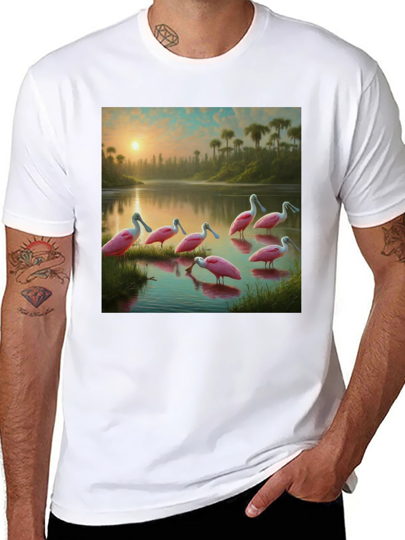Spoonbill Sunset T-Shirt: Natures Elegance