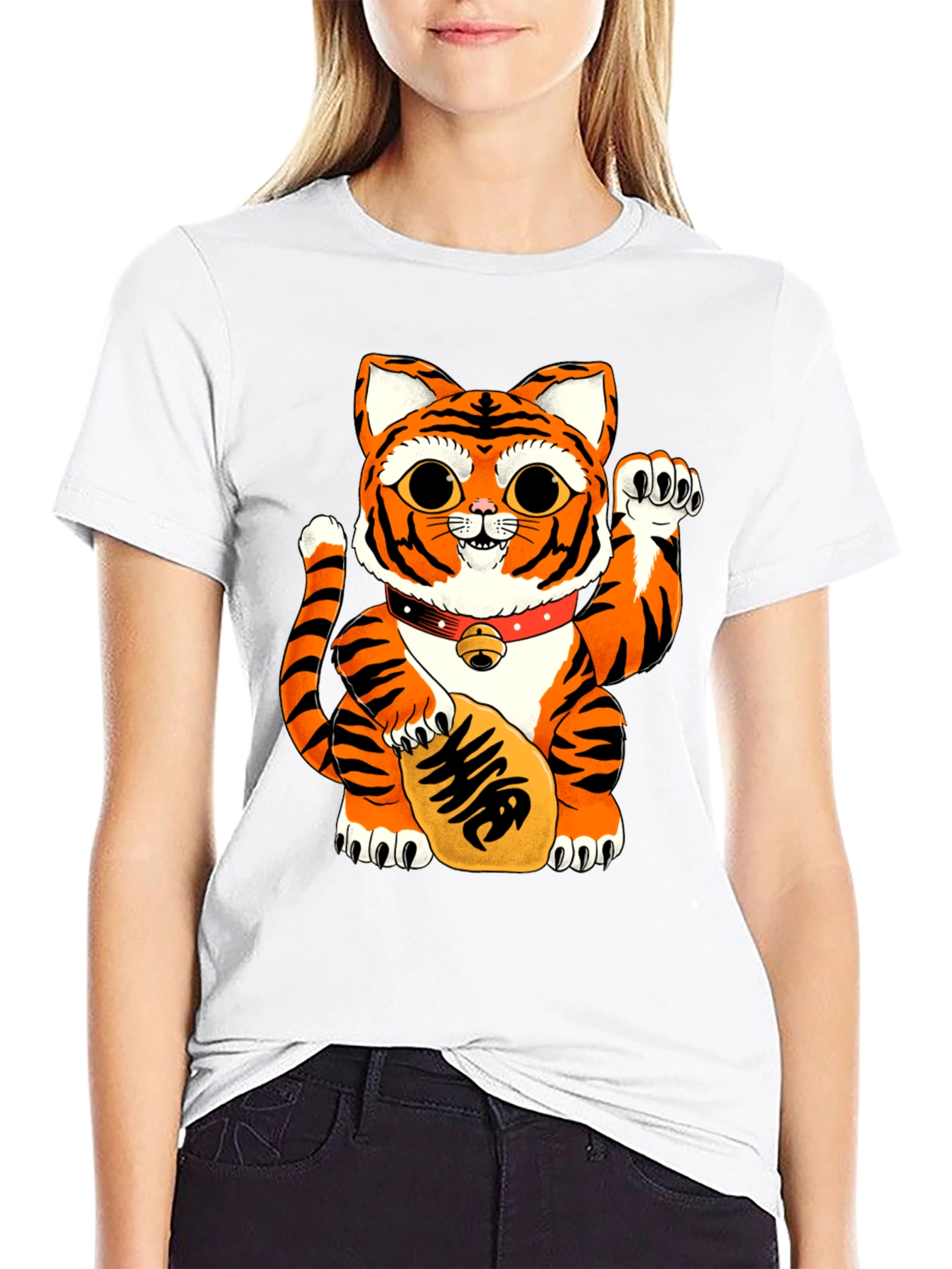 Lucky Cat Tiger Graphic Tee - Black