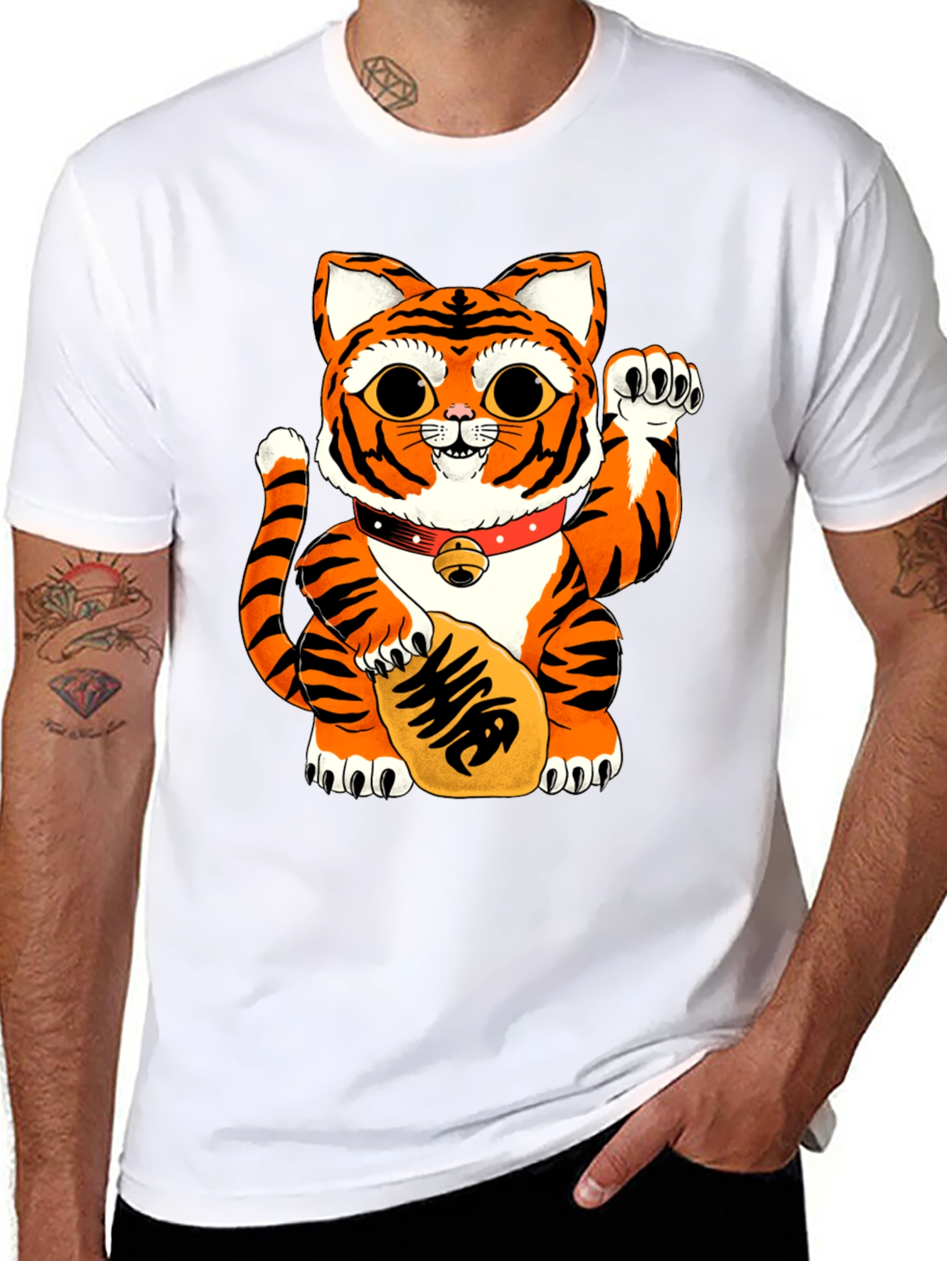 Lucky Cat Tiger Graphic Tee - Black
