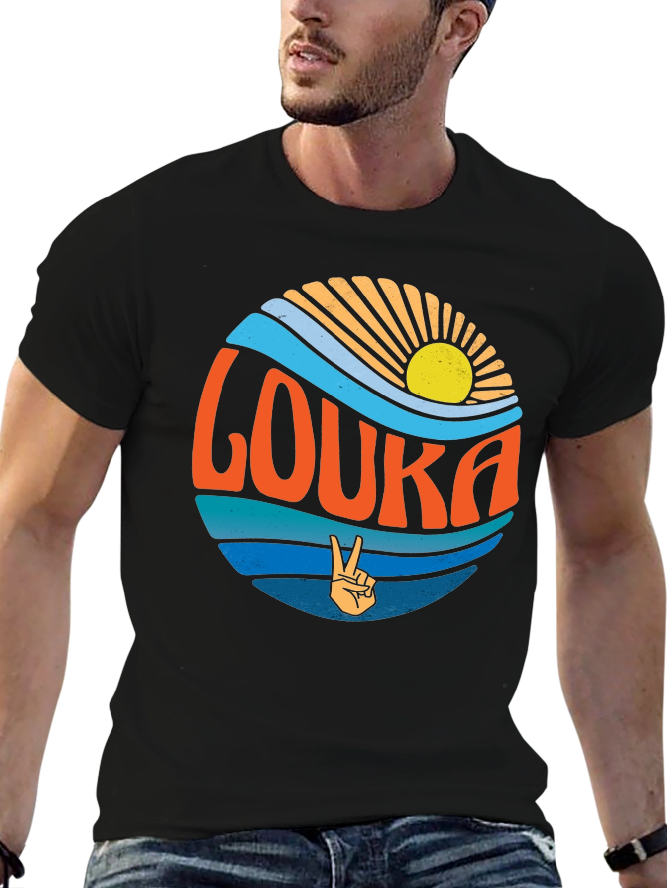 Retro Louka T-Shirt - Peace Sun and Waves