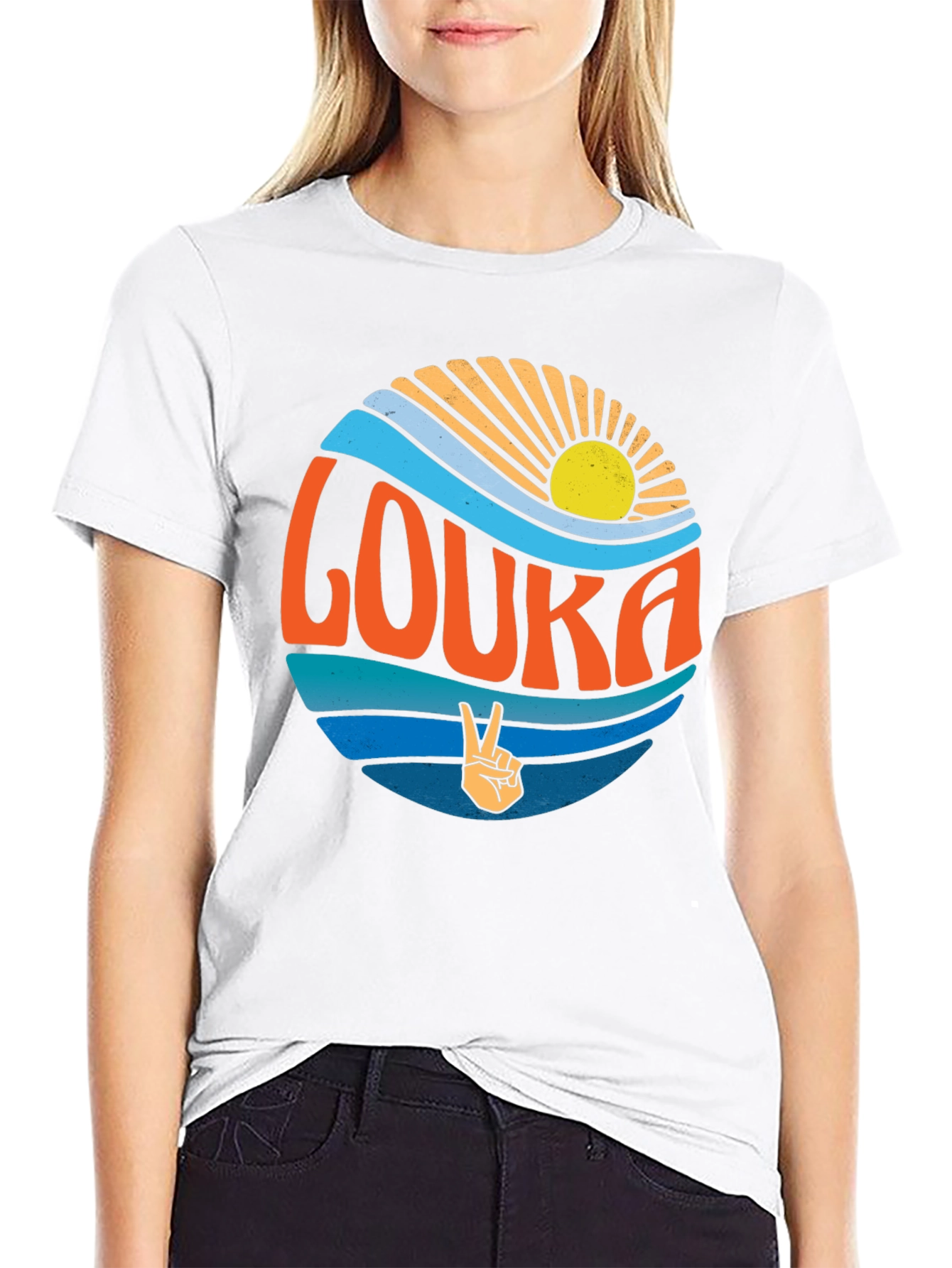 Retro Louka T-Shirt - Peace Sun and Waves