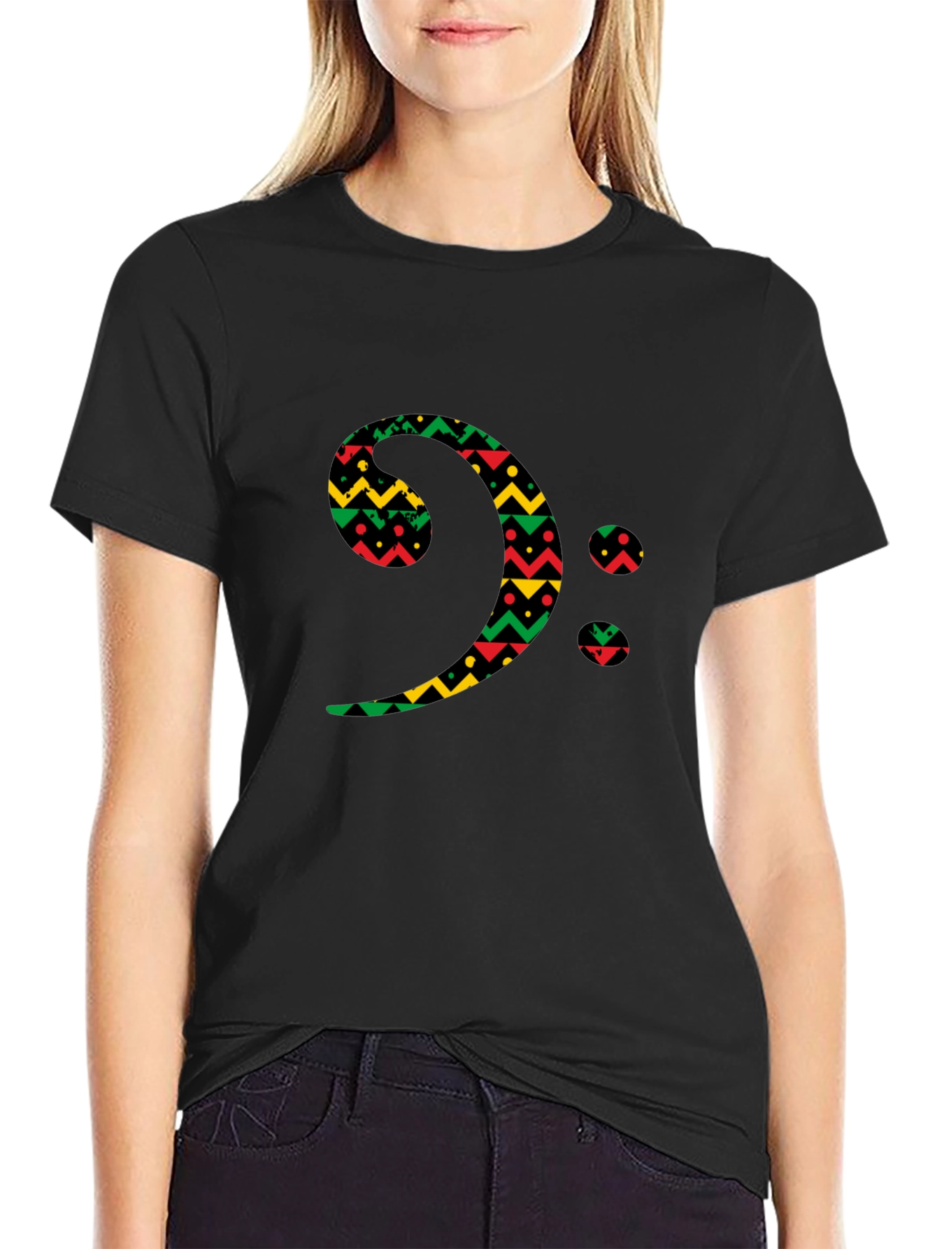 Bass Clef Black T-Shirt Afro Print