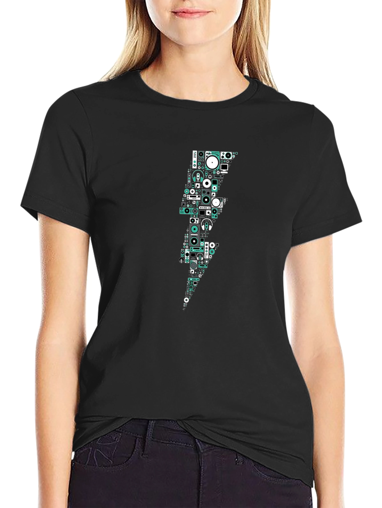 DJ Equipment Lightning Bolt Black T-Shirt