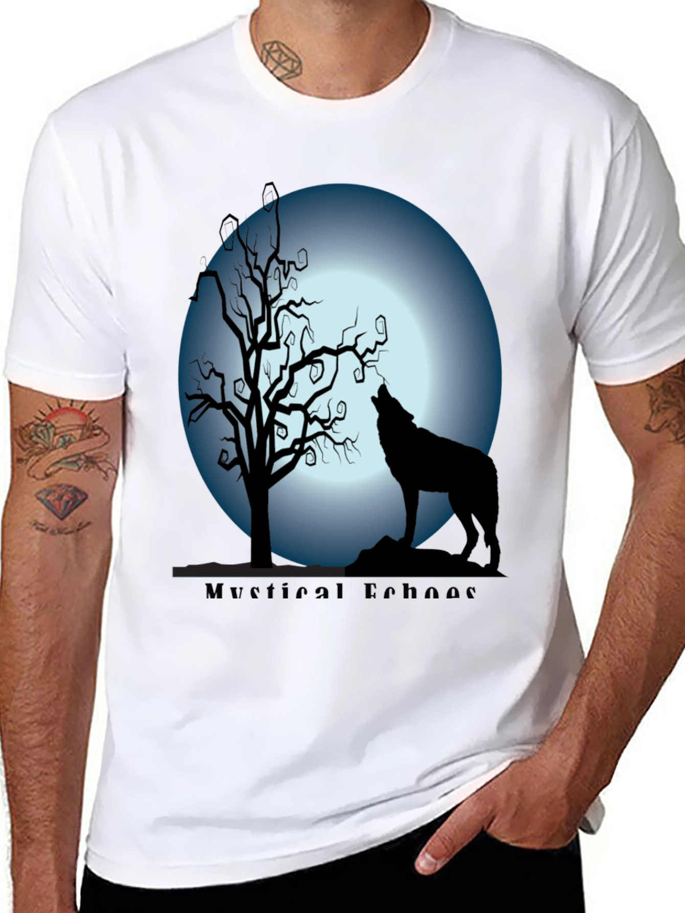 Mystical Echoes Wolf Silhouette Graphic T-Shirt