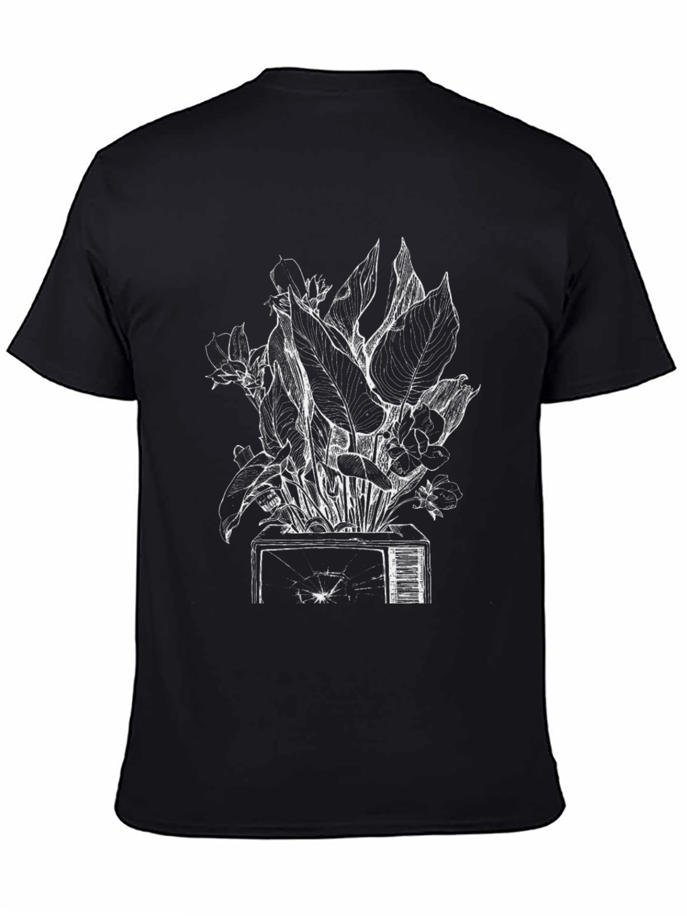 Broken TV Flowers Graphic Tee - Black Cotton T-Shirt