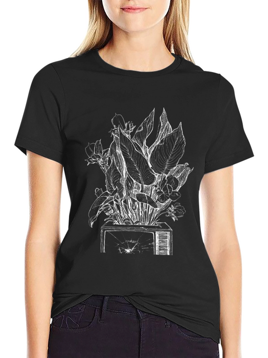 Broken TV Flowers Graphic Tee - Black Cotton T-Shirt