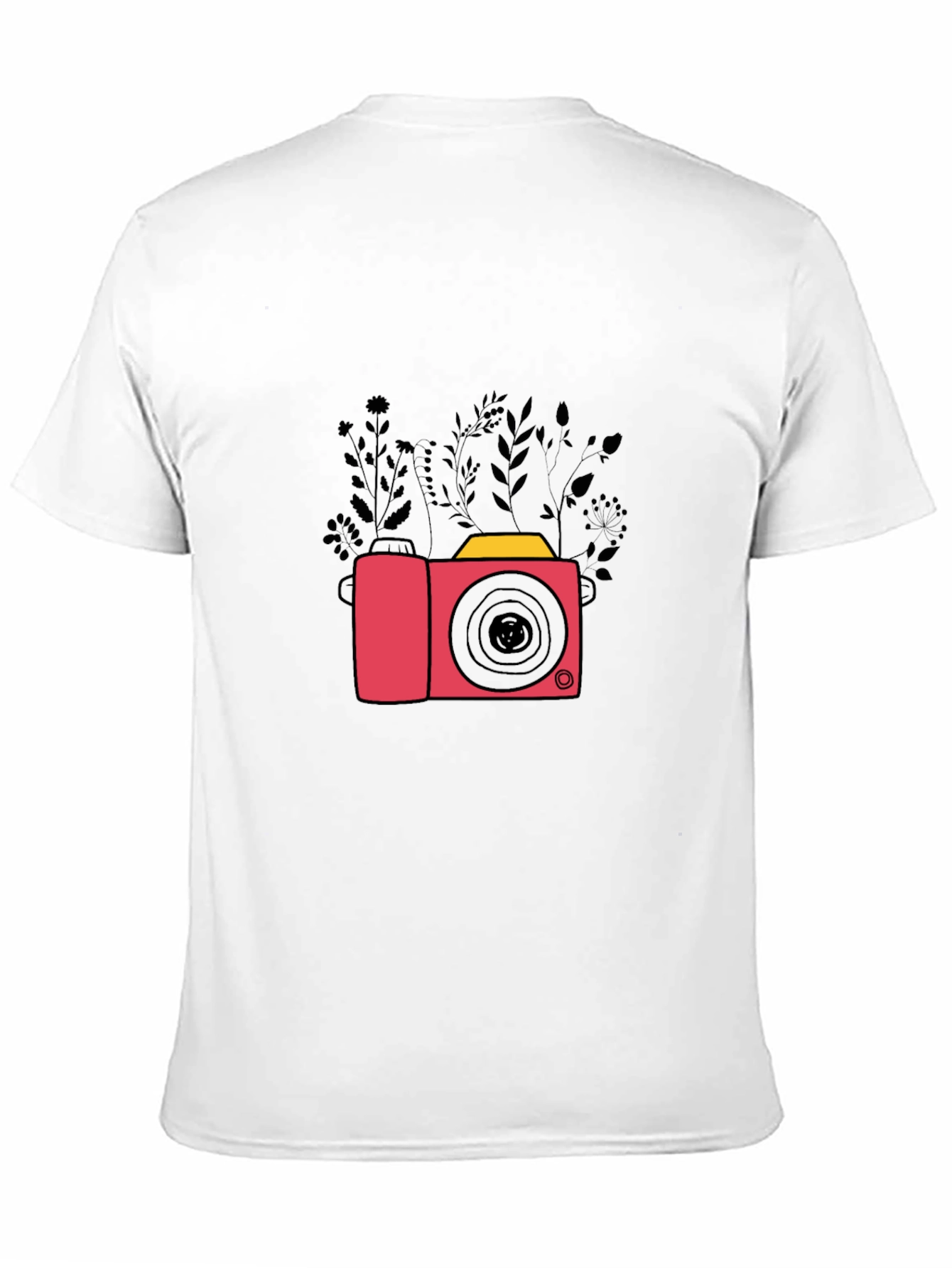 Stylish Black T-Shirt with Camera & Floral Design