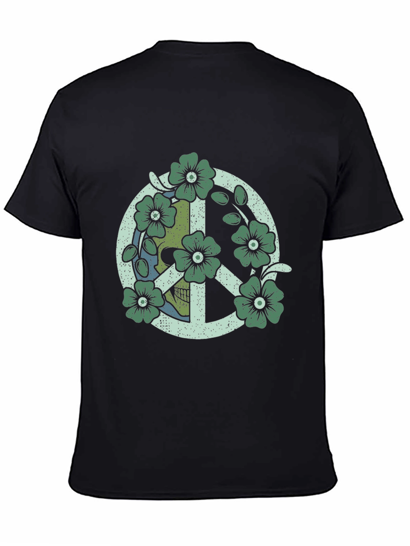 Skull Flower Peace Sign Black Graphic Tee