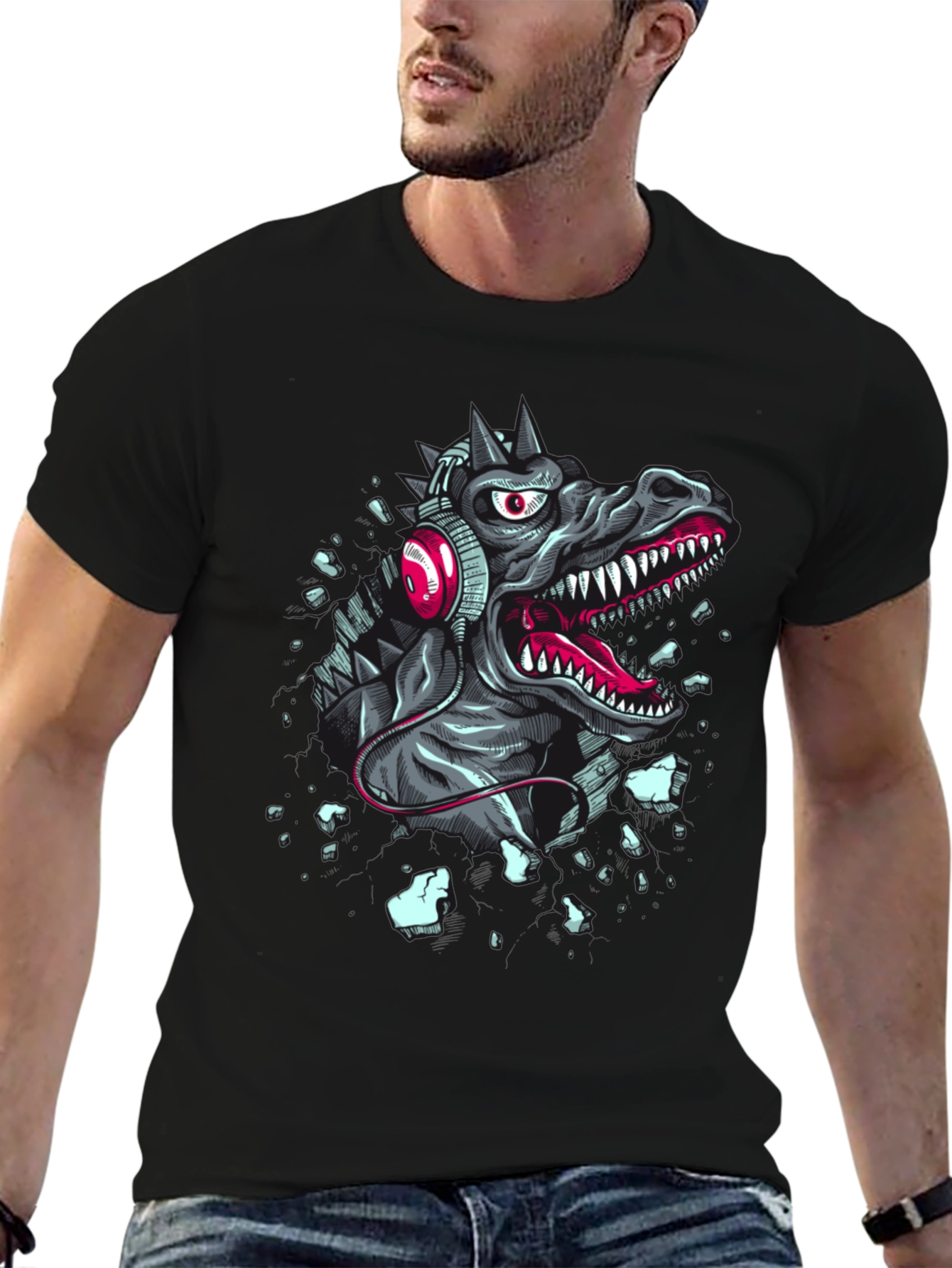Godzilla Headphone T-Shirt - Black Cotton Tee