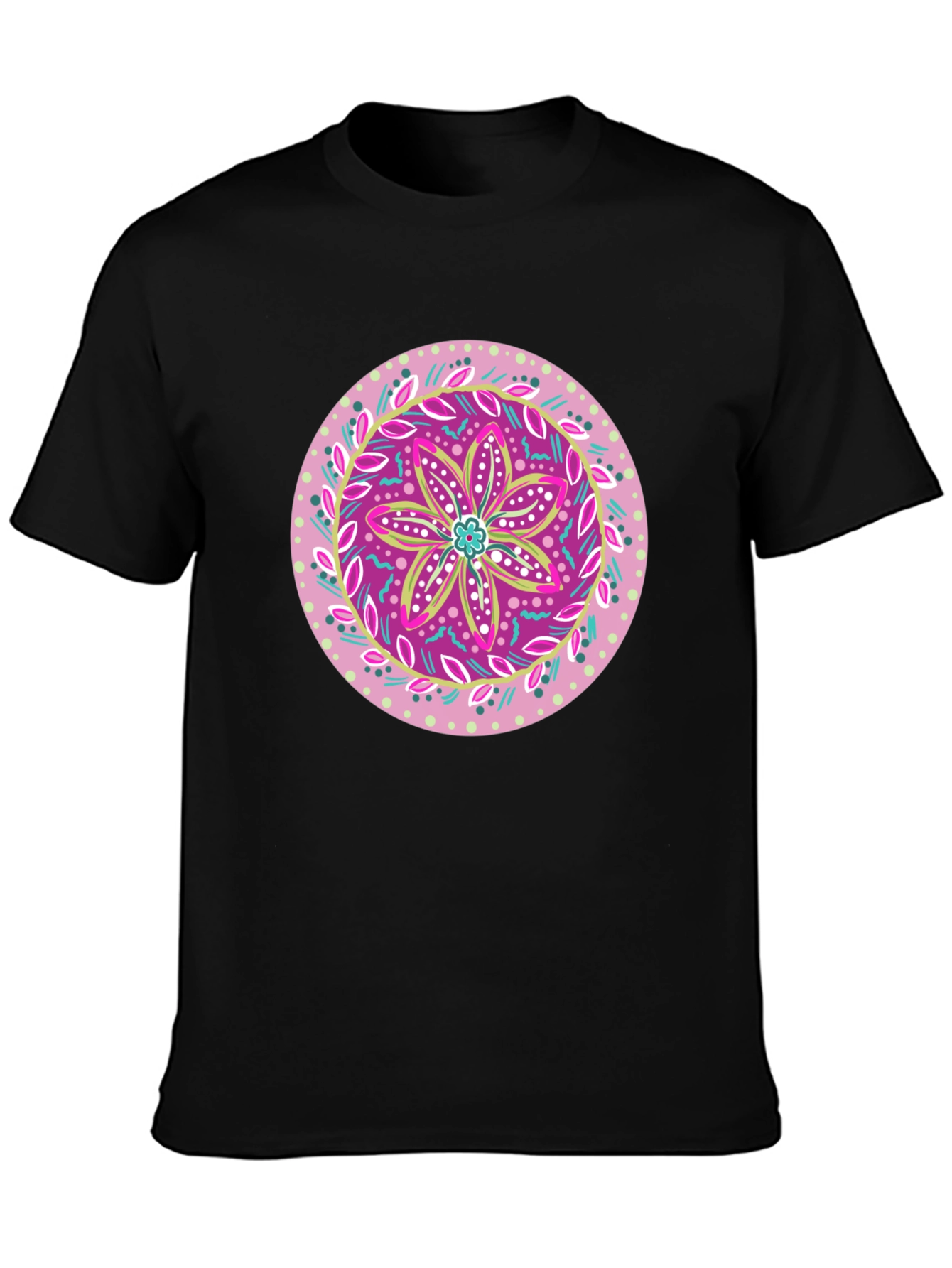 Floral Mandala Graphic Tee - Casual Black T-Shirt