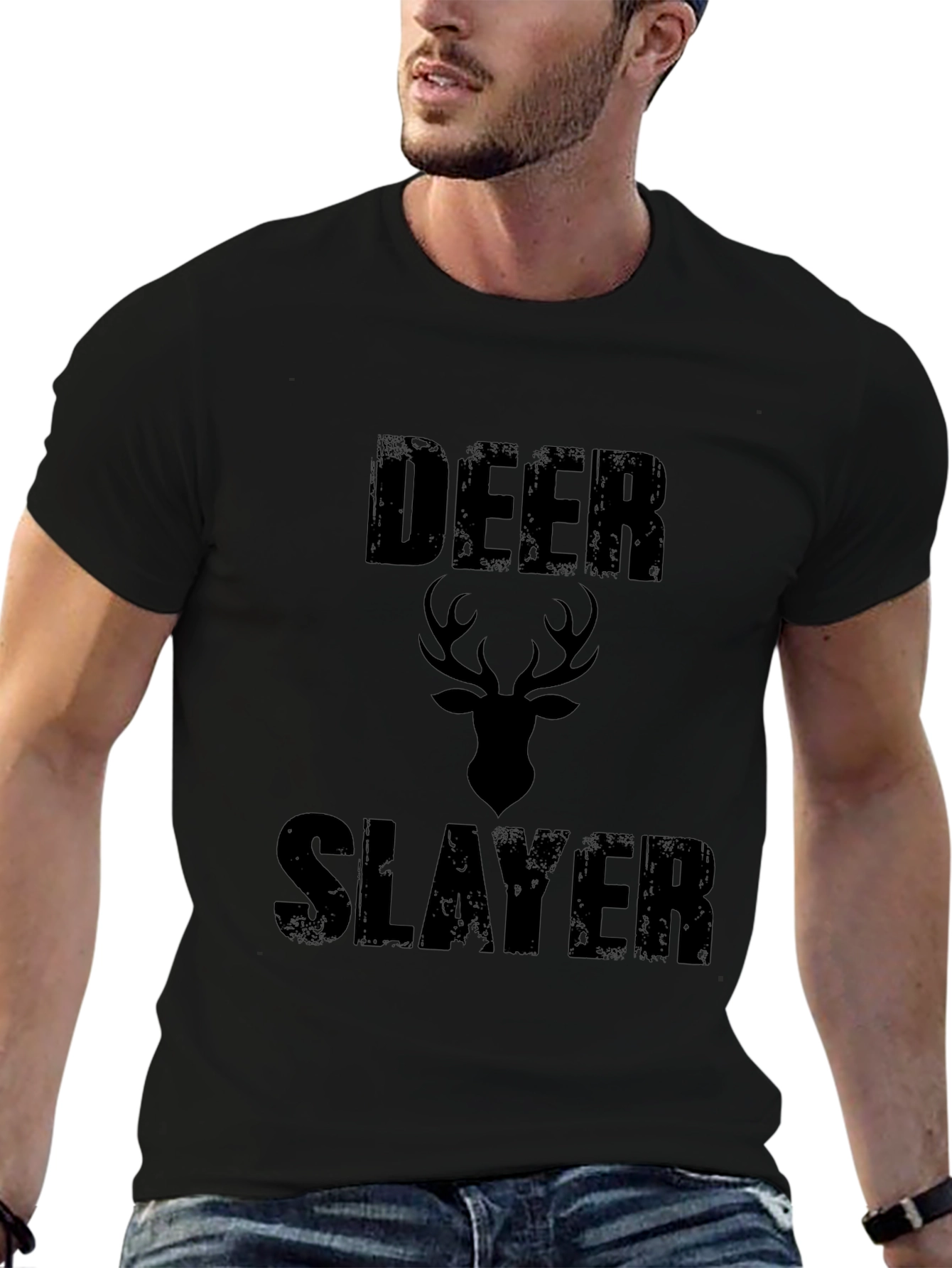 Deer Slayer Graphic Print Mens Black T-Shirt