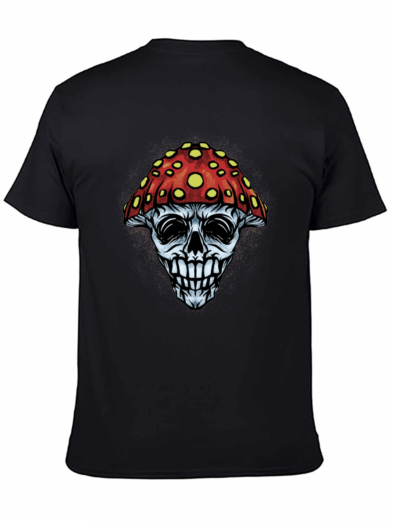 Mushroom Skull Graphic Tee - Black Cotton T-Shirt