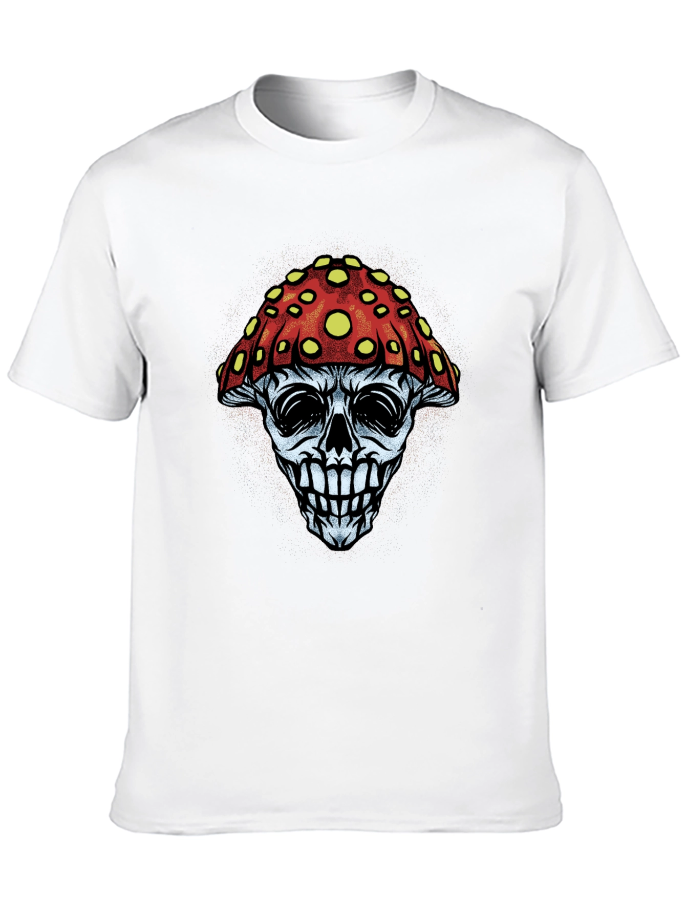 Mushroom Skull Graphic Tee - Black Cotton T-Shirt
