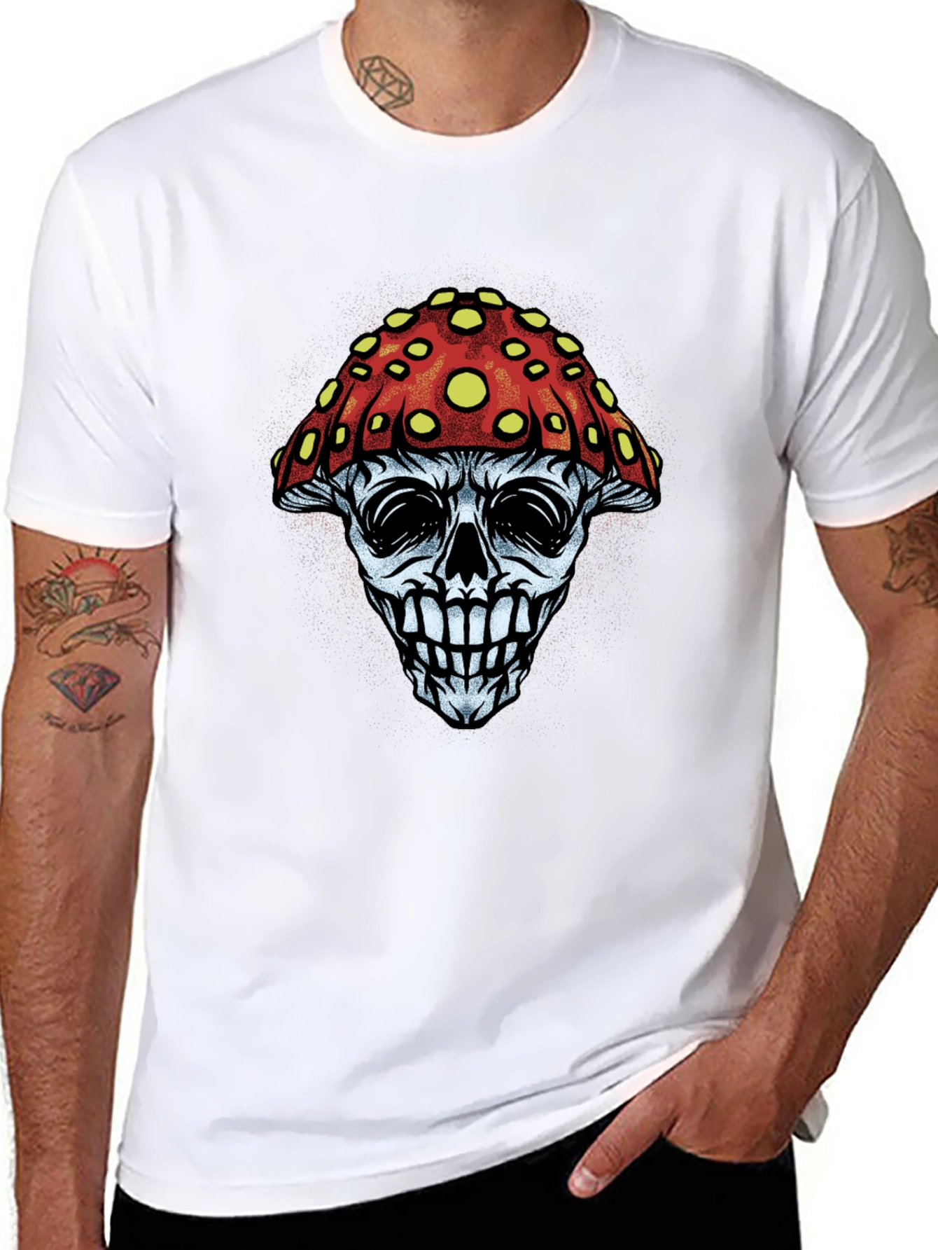 Mushroom Skull Graphic Tee - Black Cotton T-Shirt