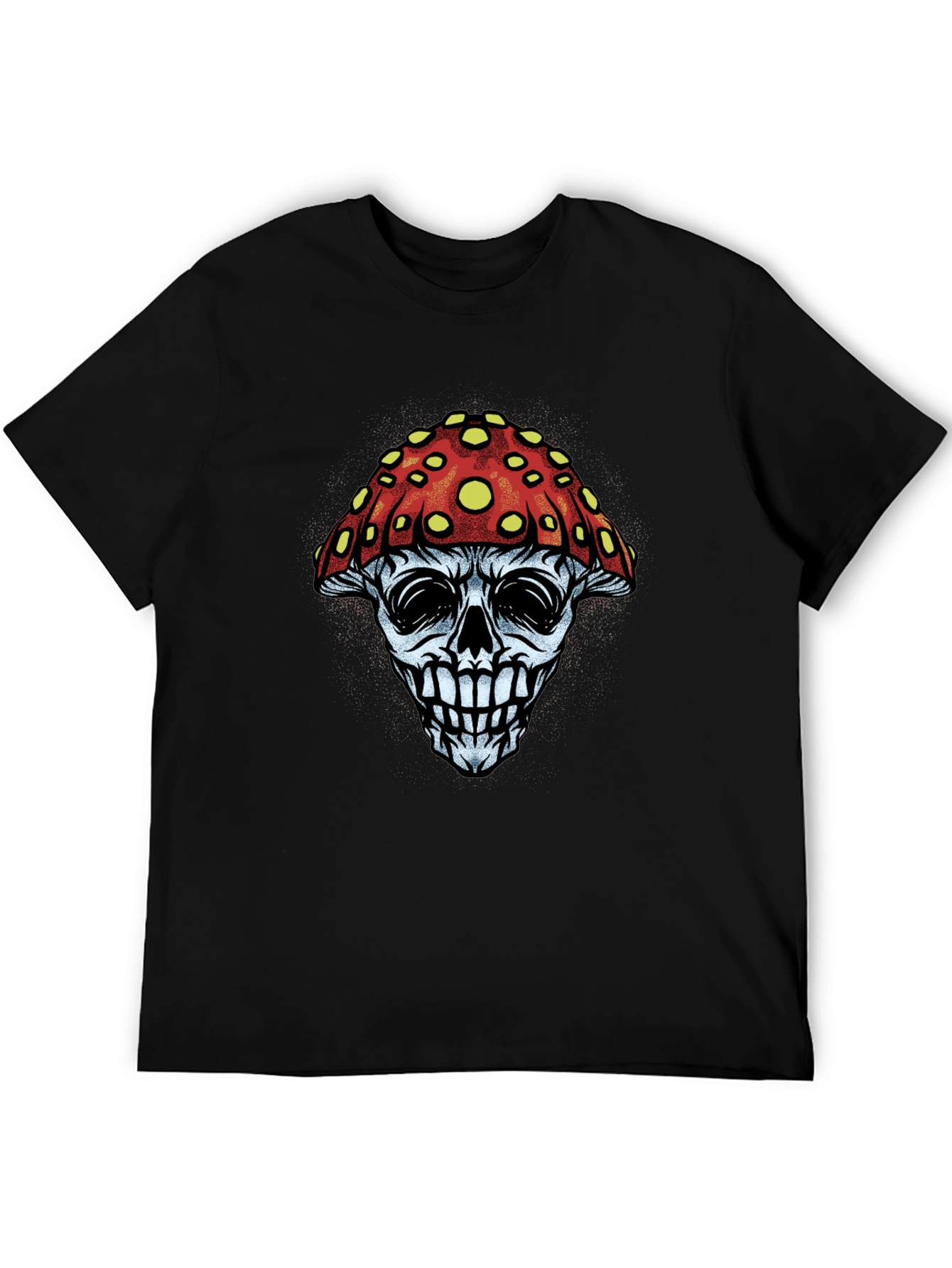 Mushroom Skull Graphic Tee - Black Cotton T-Shirt
