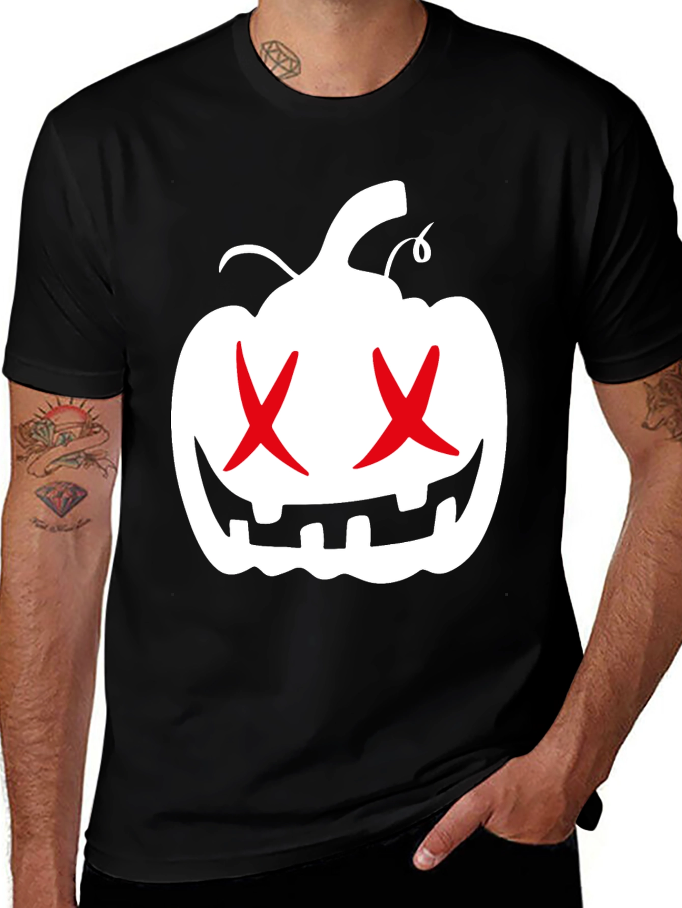 Halloween Pumpkin X Eyes Black Graphic Tee
