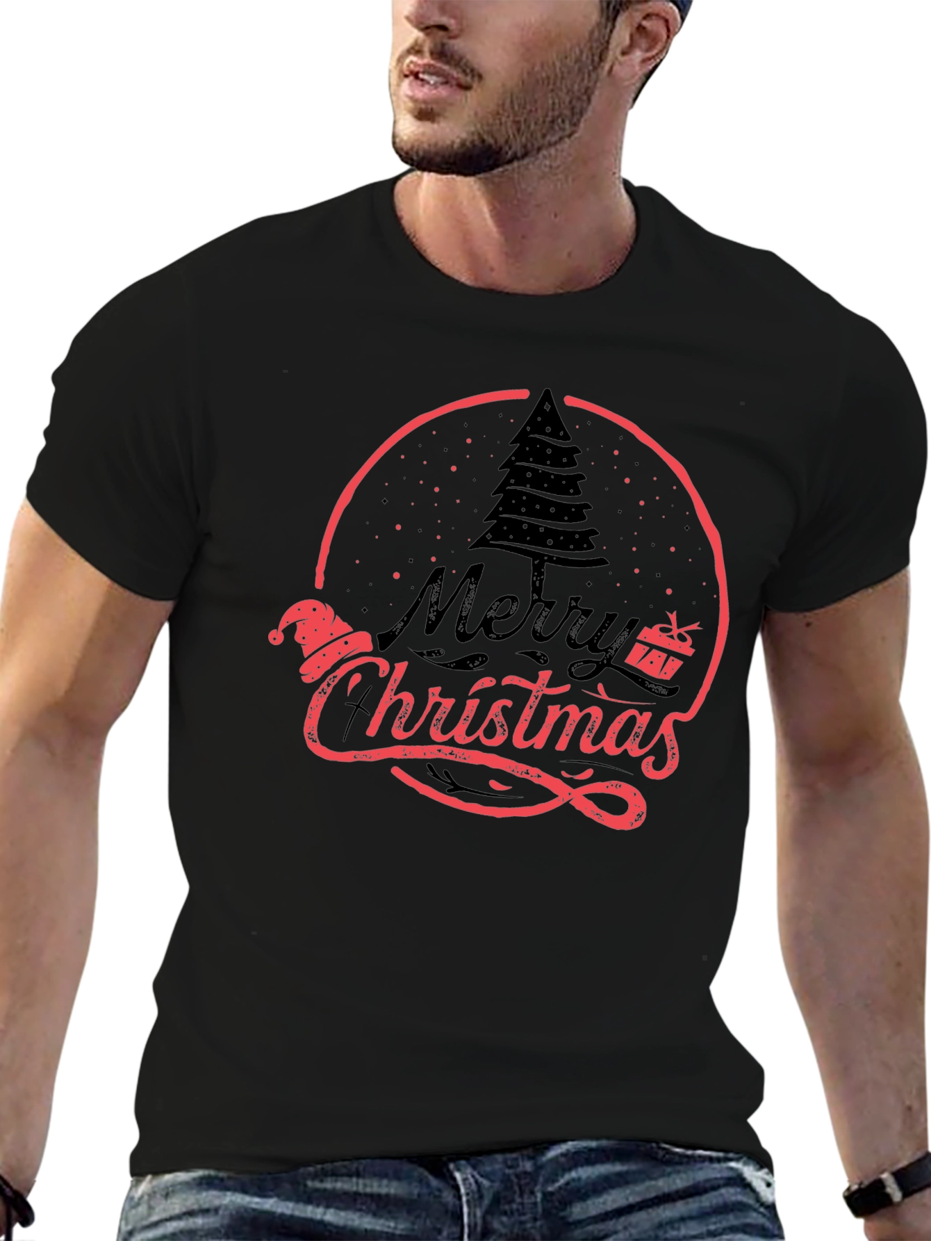 Merry Christmas Graphic Tee Black Holiday Shirt