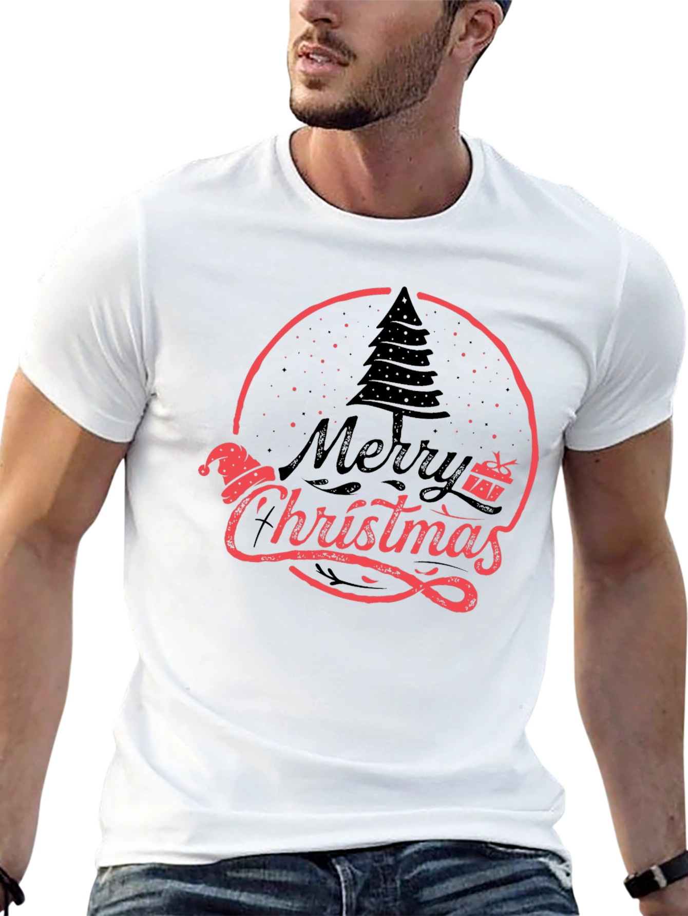 Merry Christmas Graphic Tee Black Holiday Shirt