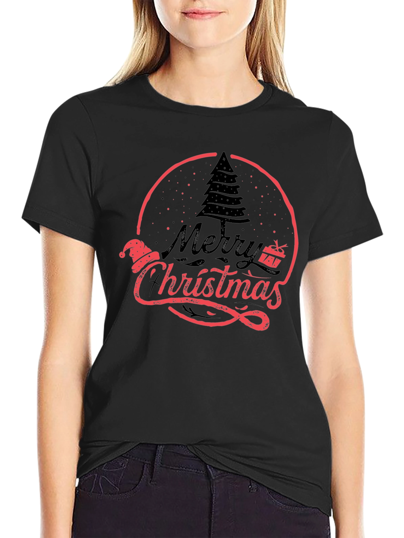 Merry Christmas Graphic Tee Black Holiday Shirt