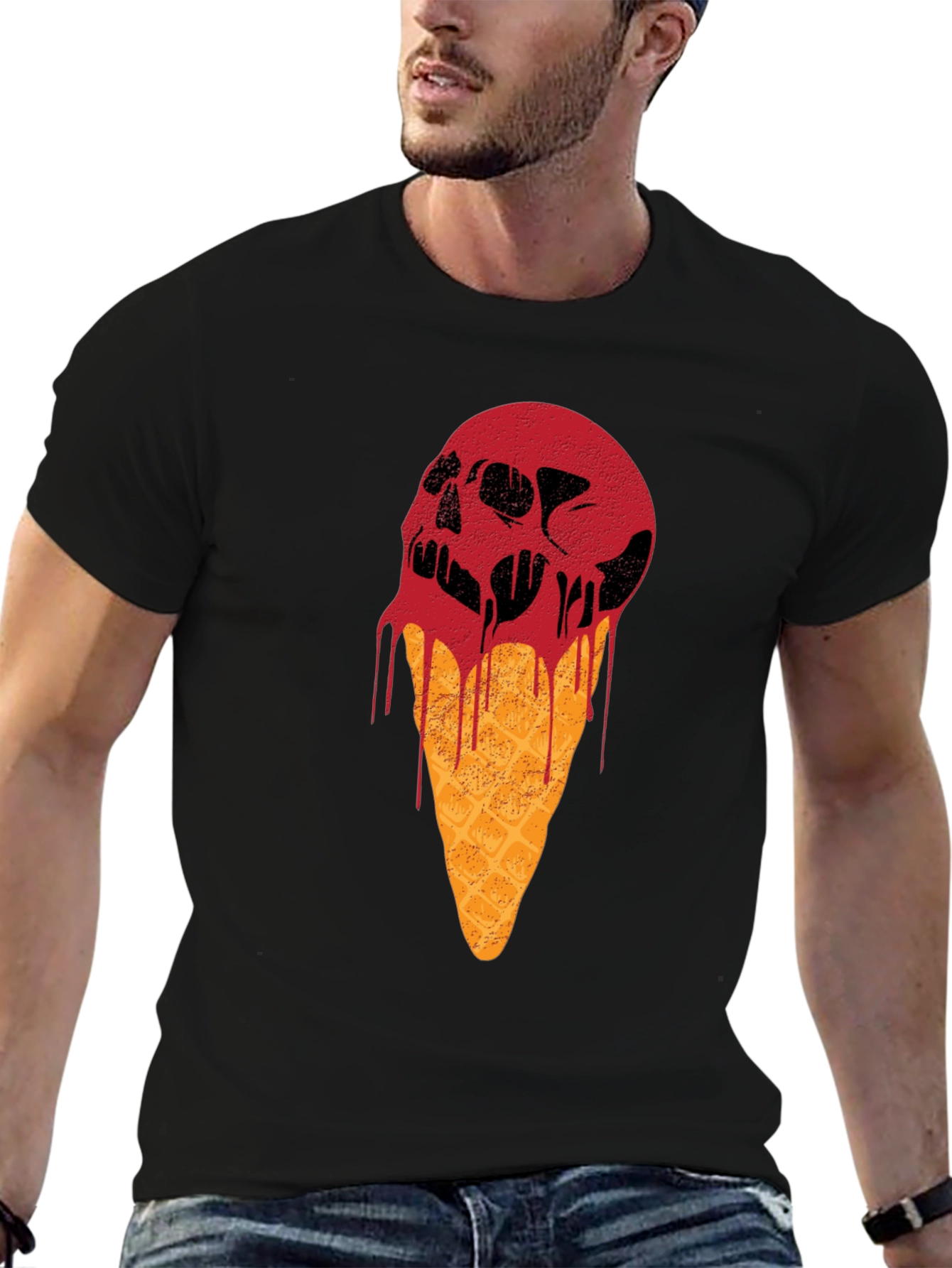 Skull Ice Cream Graphic Tee - Black Cotton T-Shirt