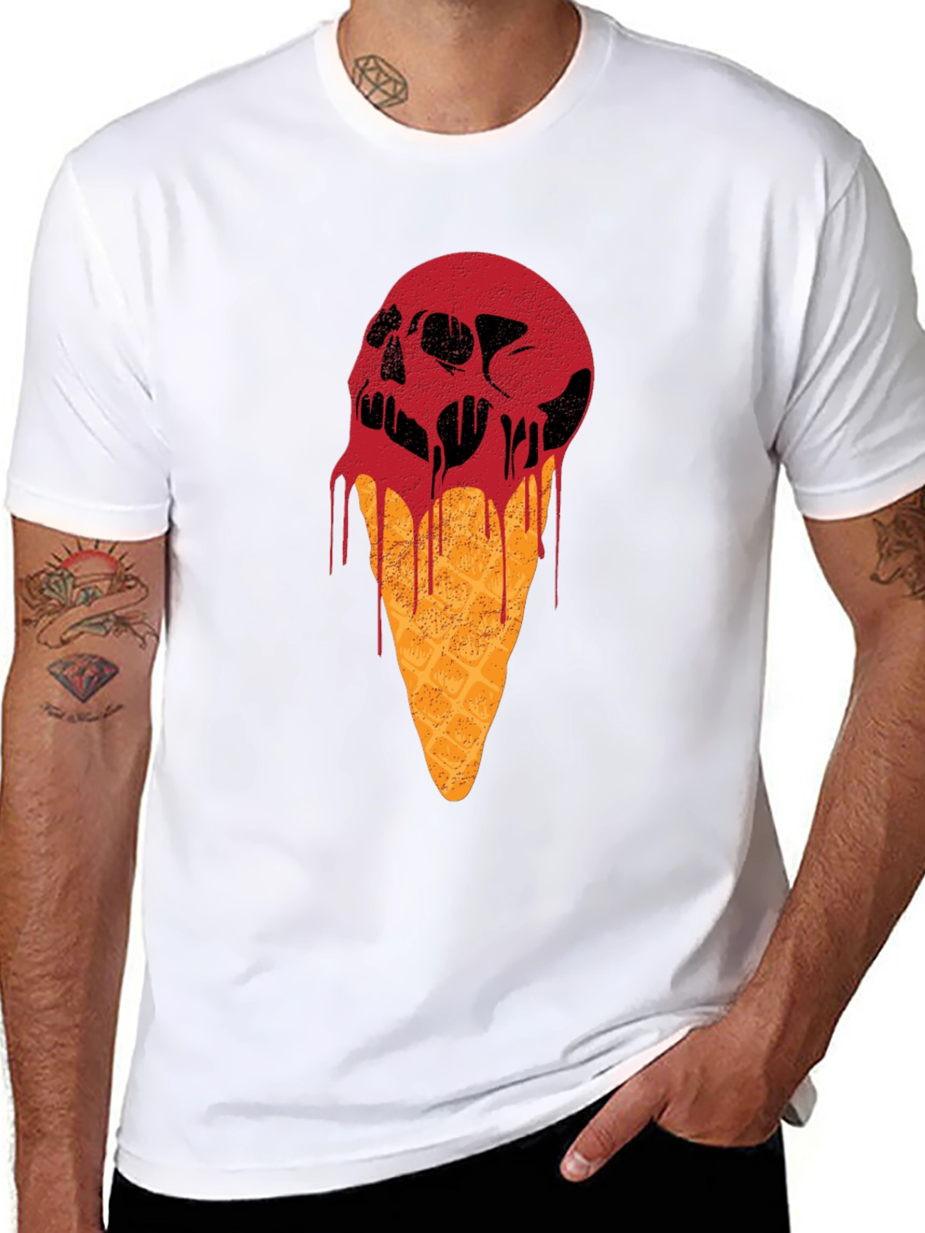 Skull Ice Cream Graphic Tee - Black Cotton T-Shirt
