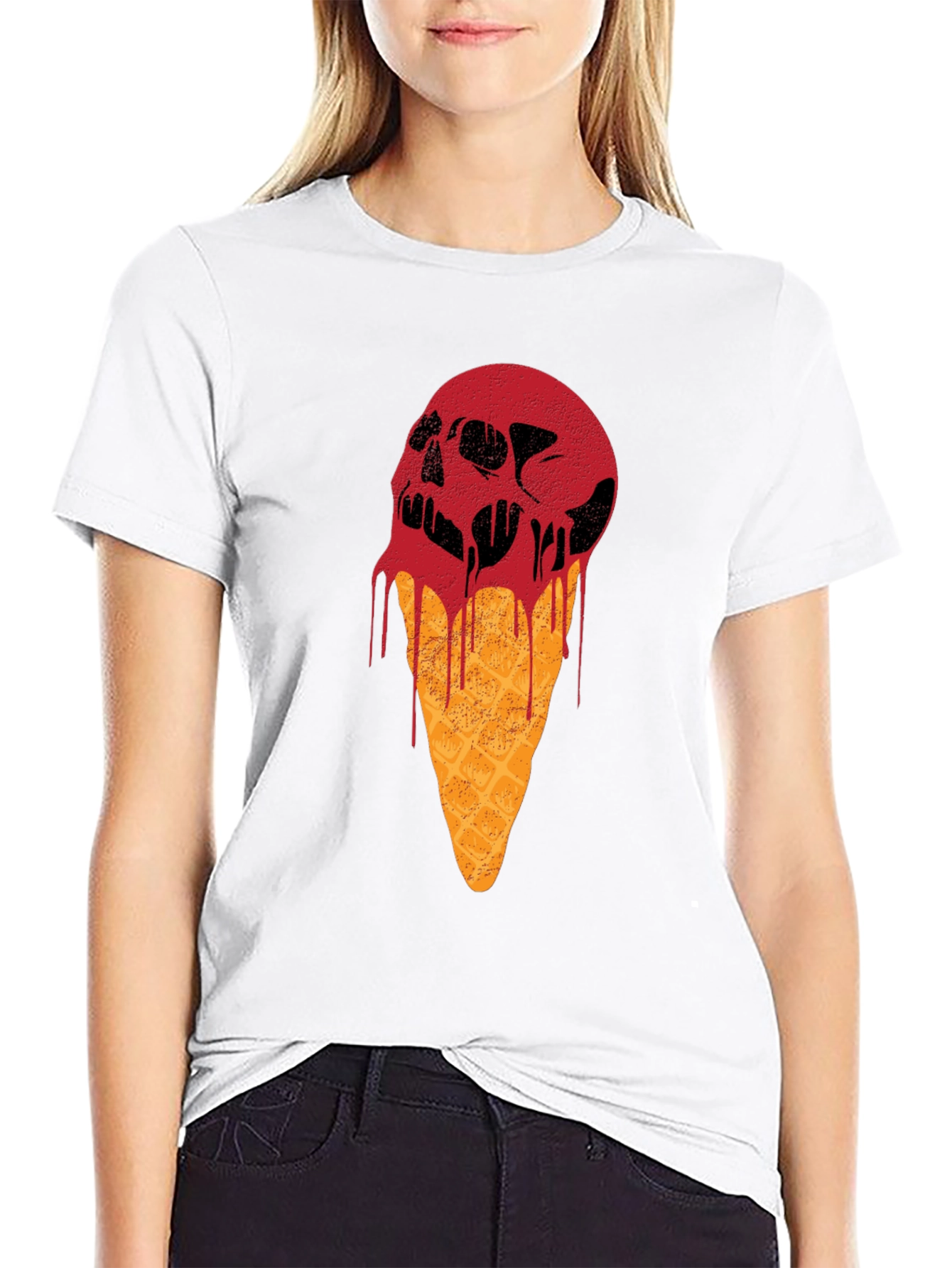 Skull Ice Cream Graphic Tee - Black Cotton T-Shirt