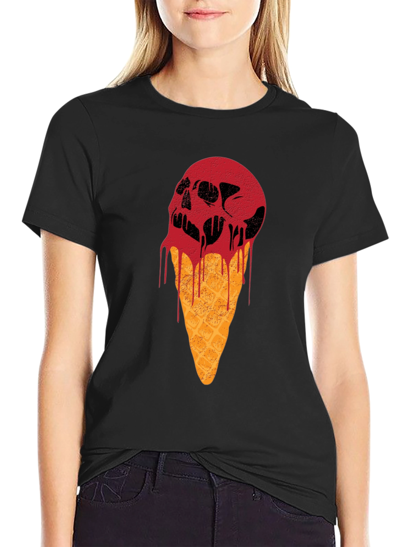 Skull Ice Cream Graphic Tee - Black Cotton T-Shirt