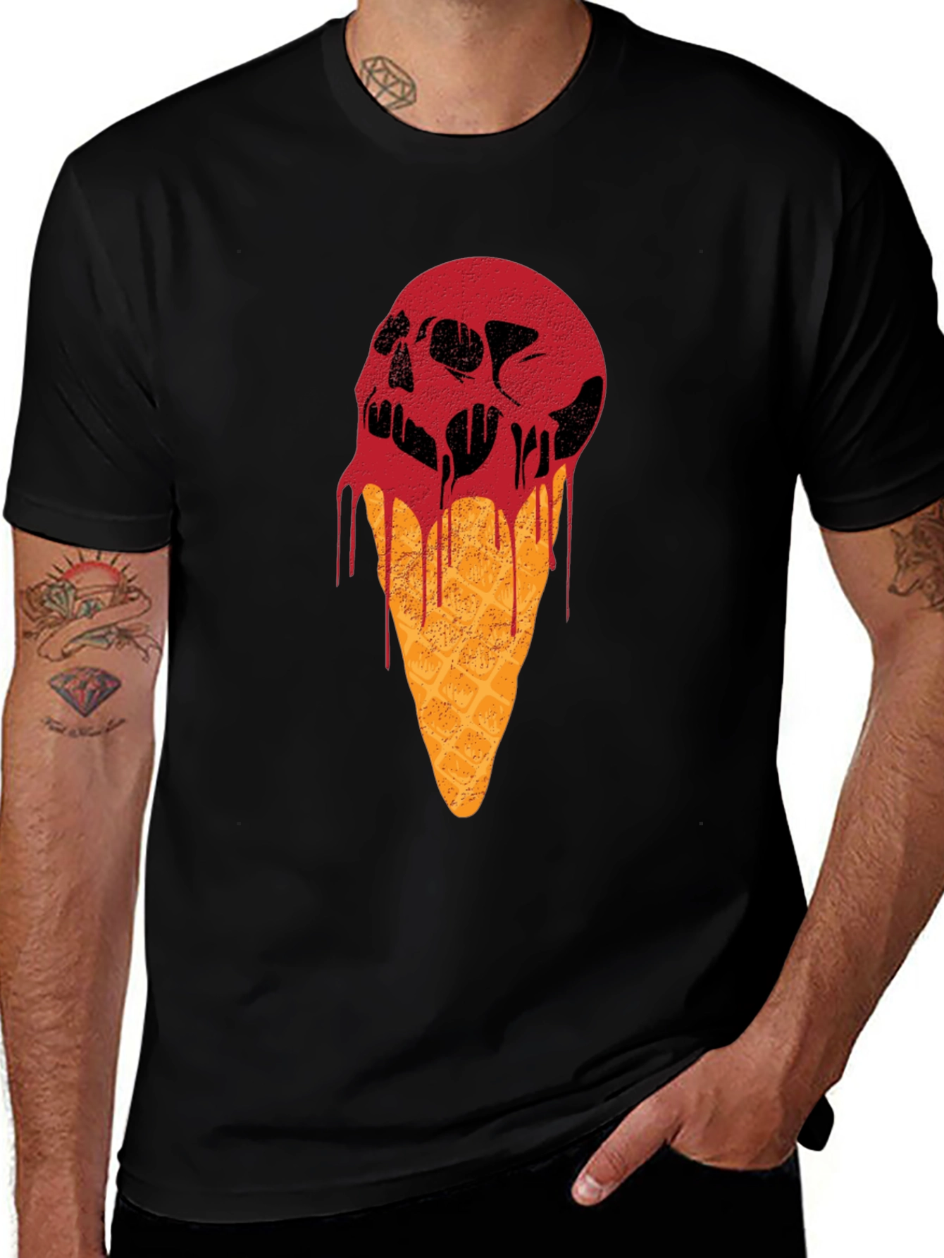 Skull Ice Cream Graphic Tee - Black Cotton T-Shirt