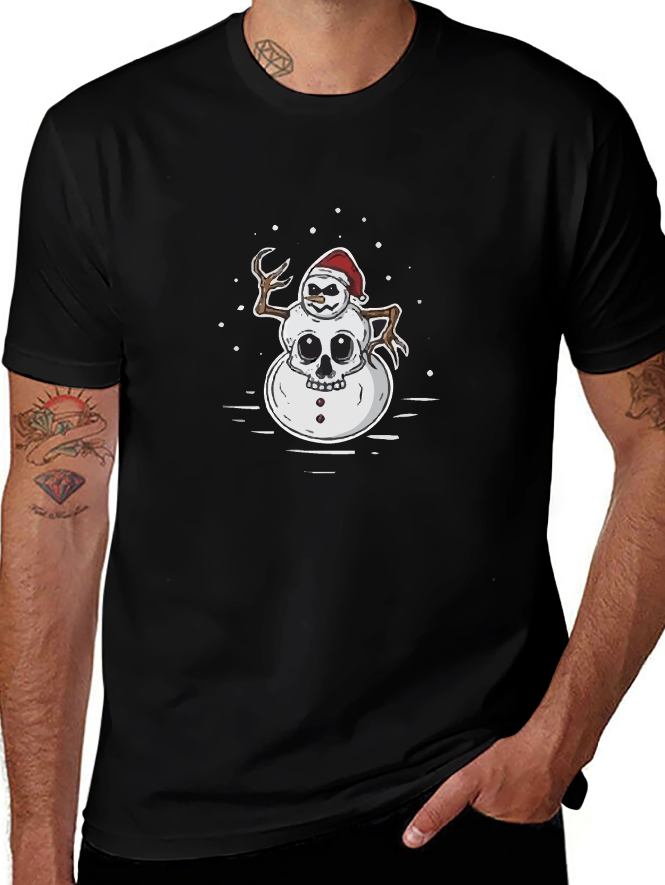 Skull Snowman Graphic T-Shirt - Black