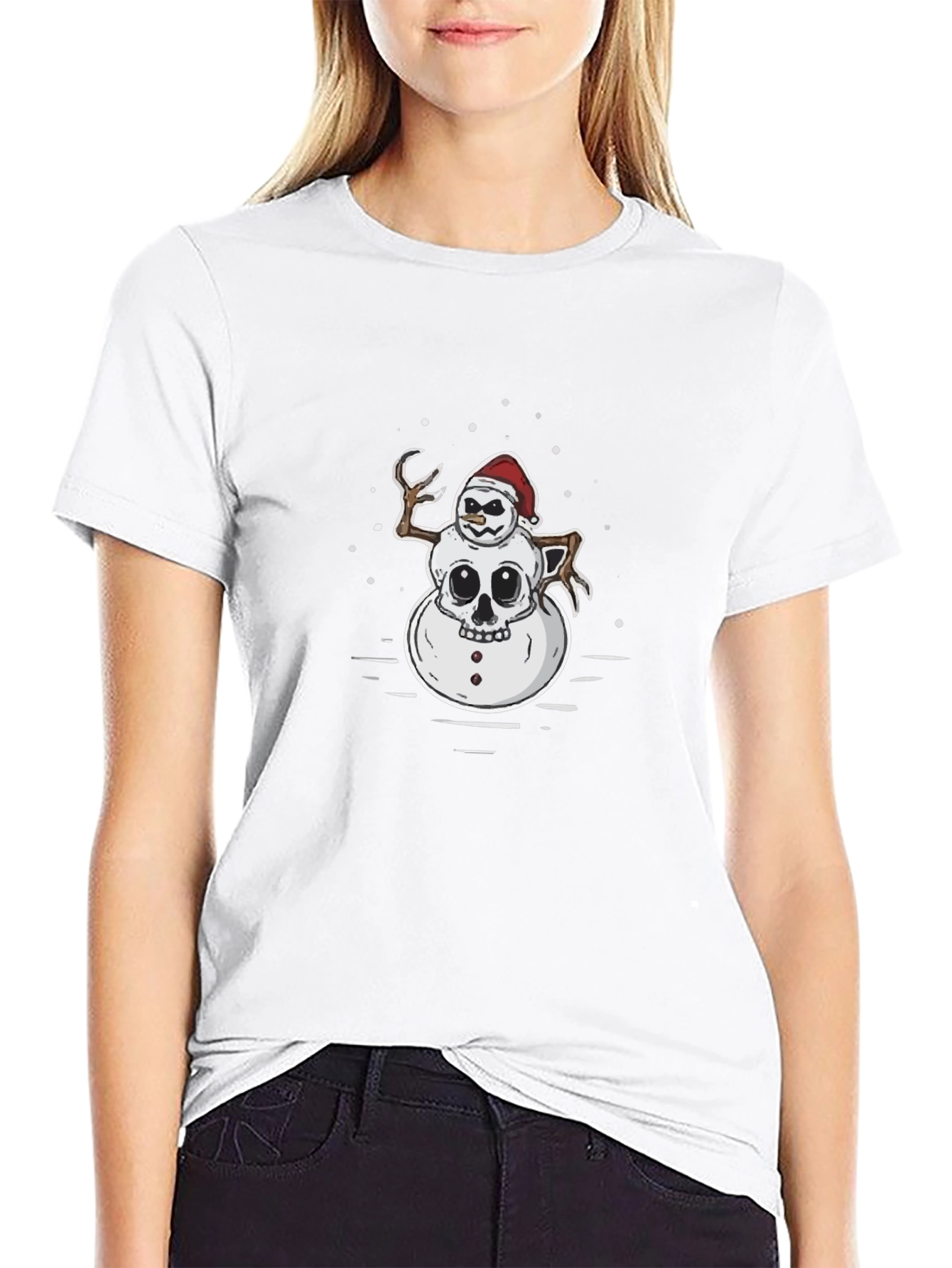 Skull Snowman Graphic T-Shirt - Black