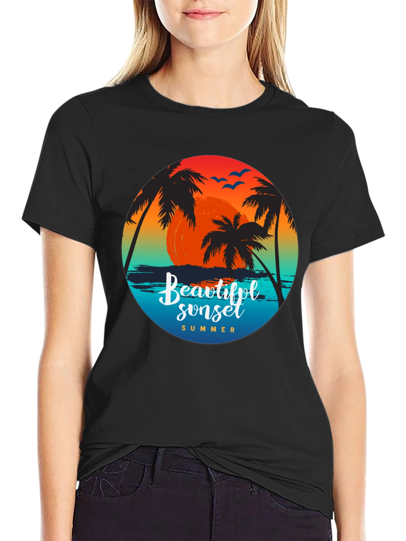 Sunset Palm Tree Graphic T-Shirt
