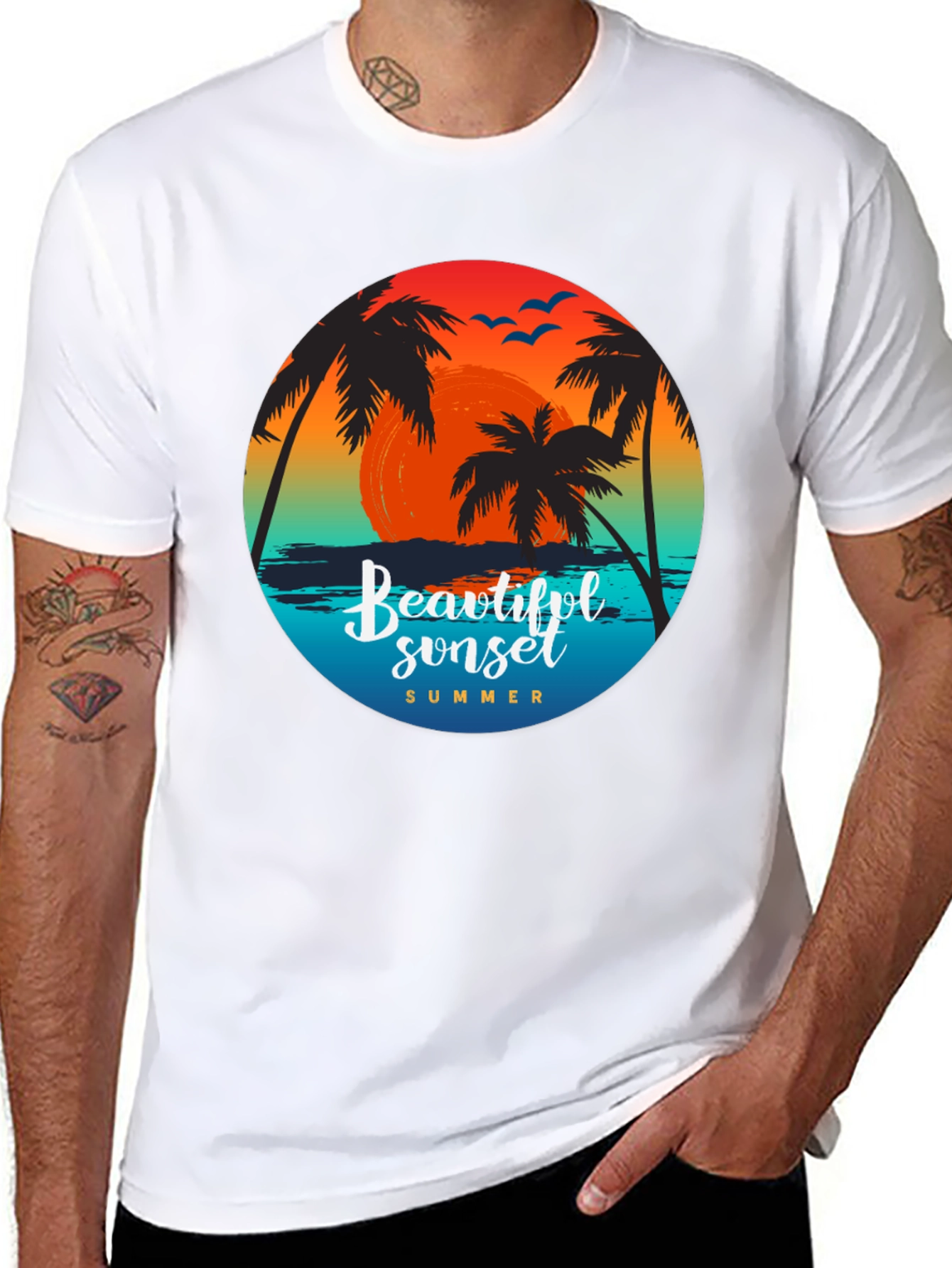Sunset Palm Tree Graphic T-Shirt