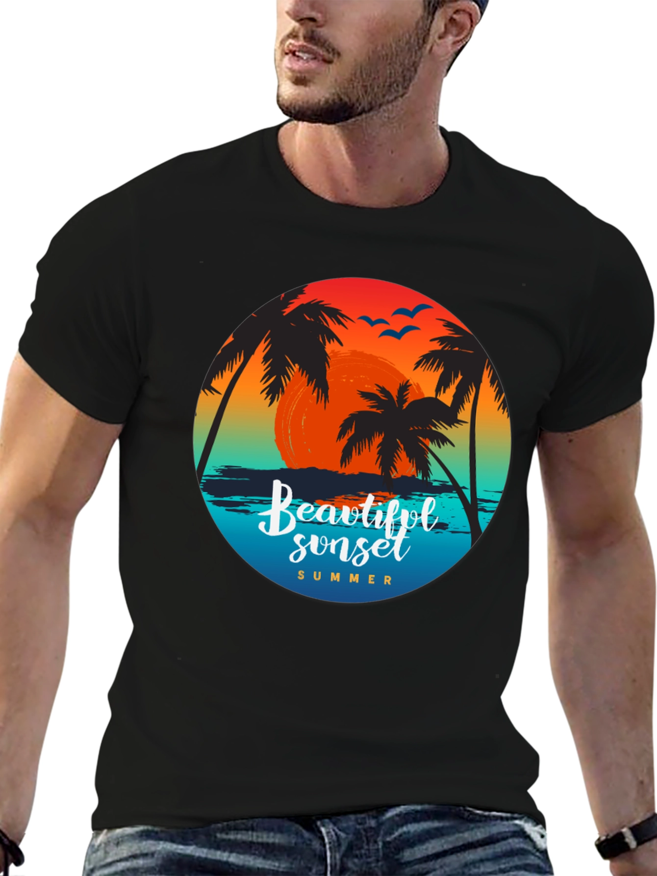 Sunset Palm Tree Graphic T-Shirt