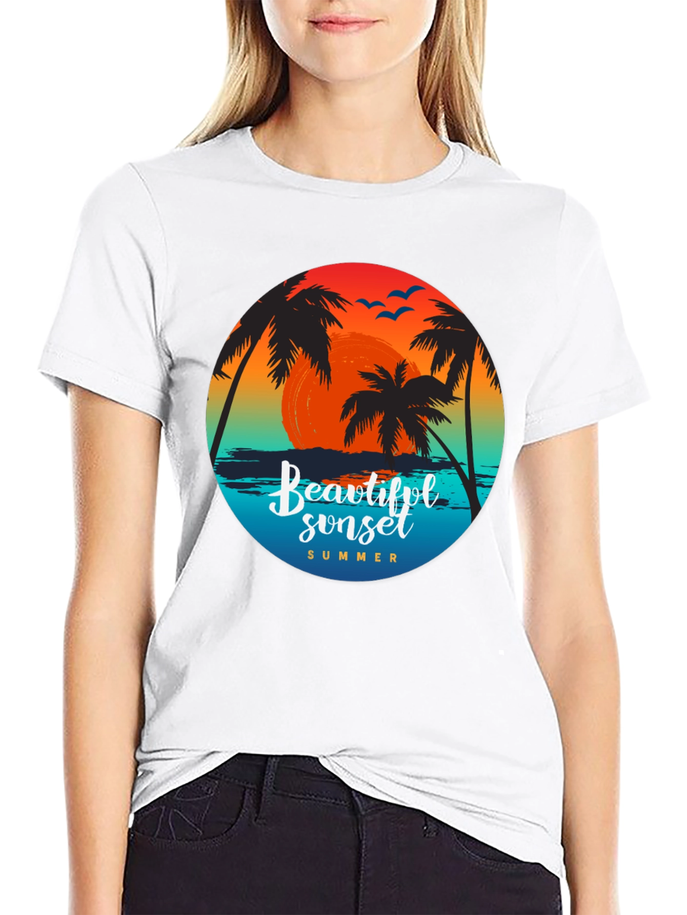 Sunset Palm Tree Graphic T-Shirt