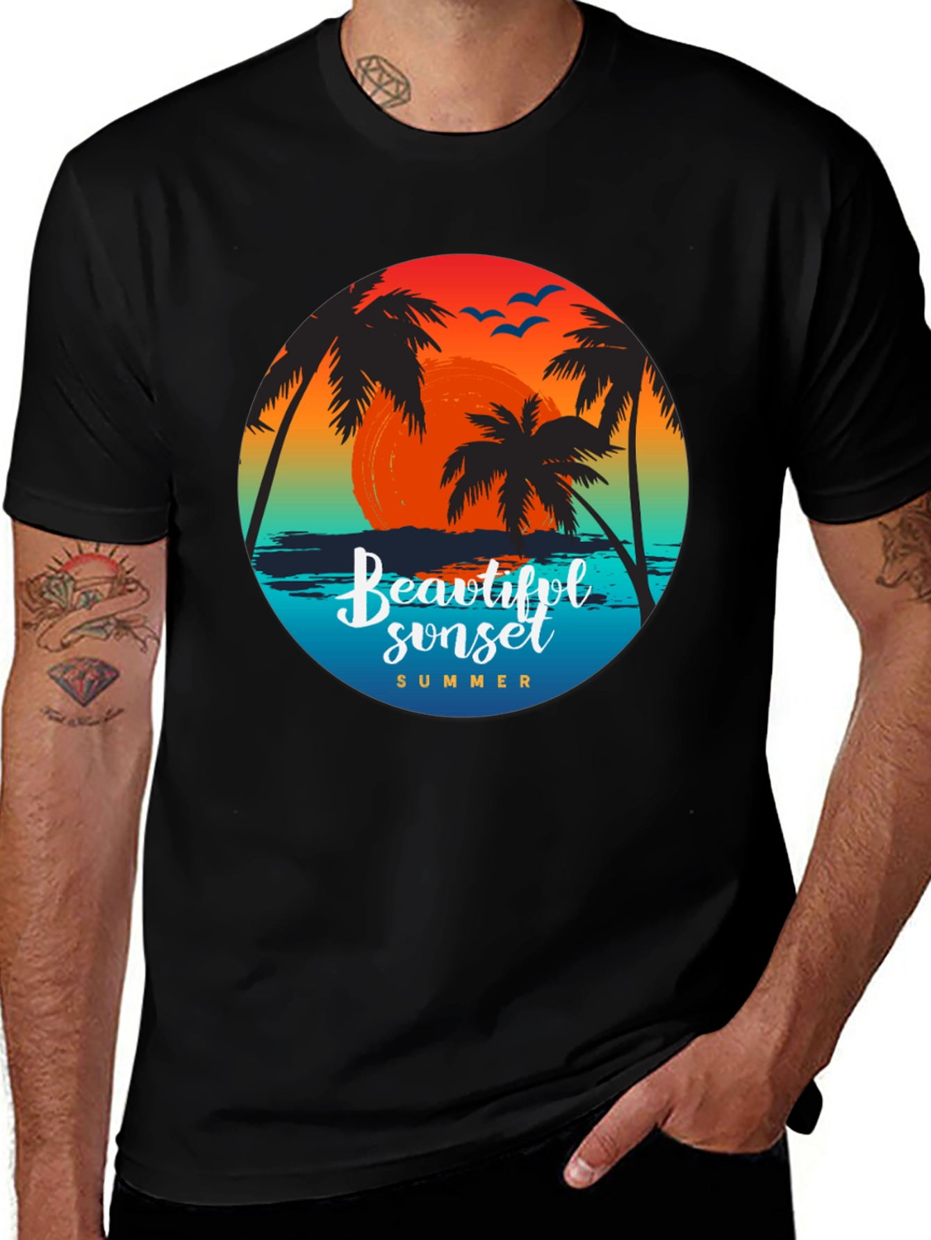 Sunset Palm Tree Graphic T-Shirt