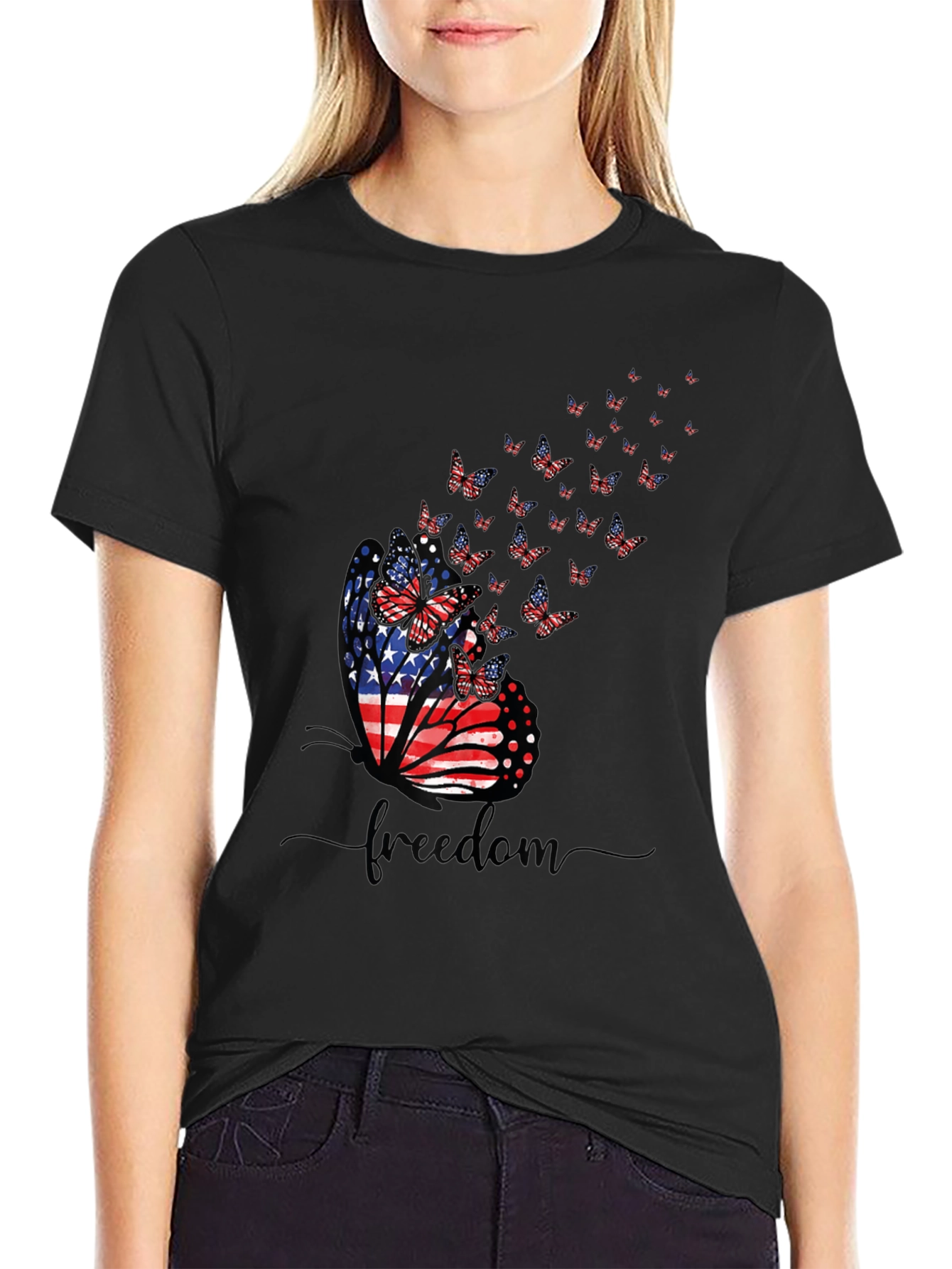American Flag Butterfly Freedom Graphic T-Shirt