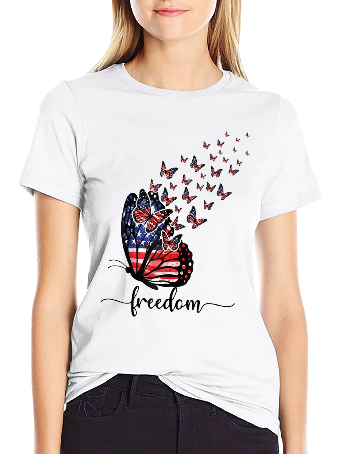 American Flag Butterfly Freedom Graphic T-Shirt