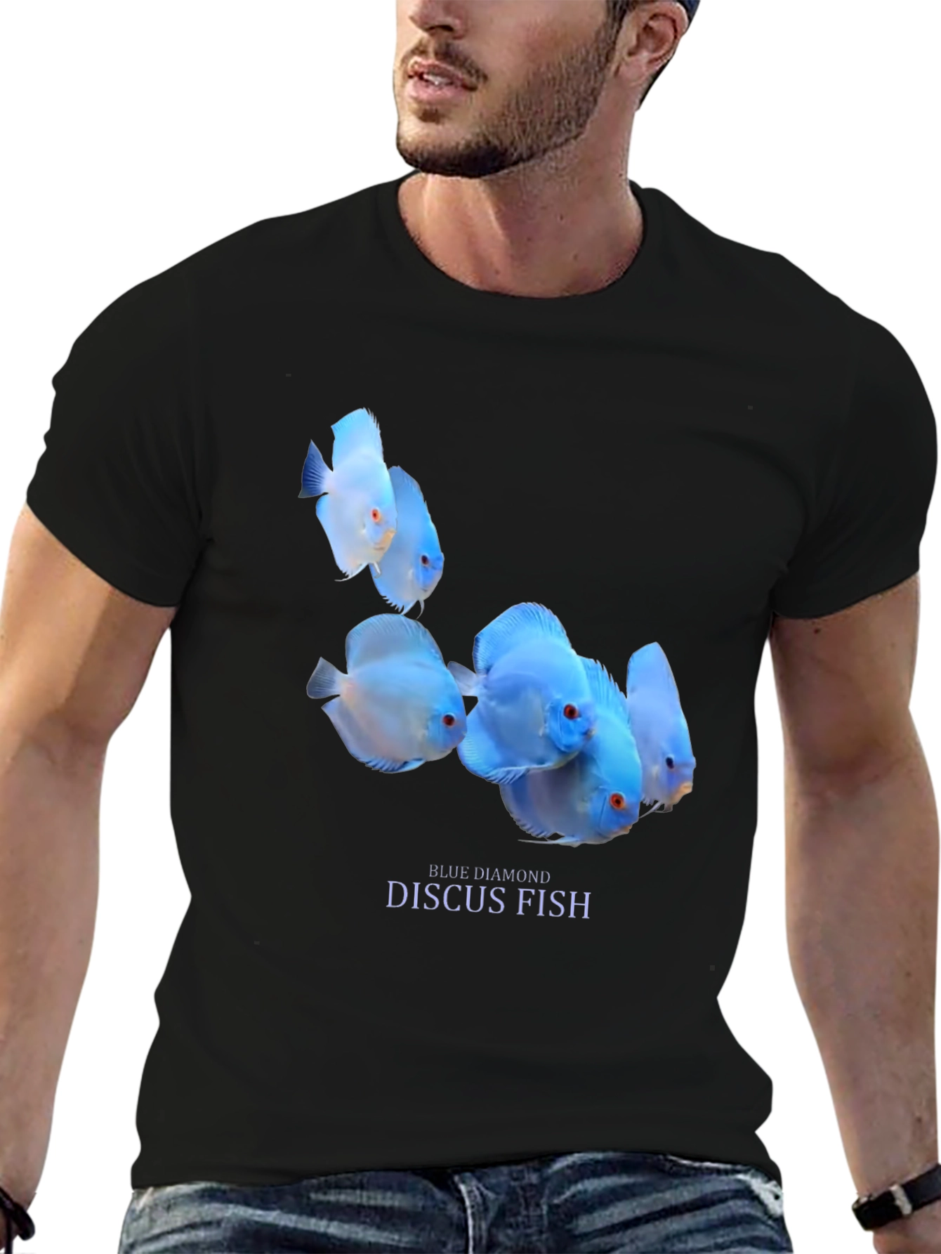 Blue Diamond Discus Fish Graphic T-Shirt