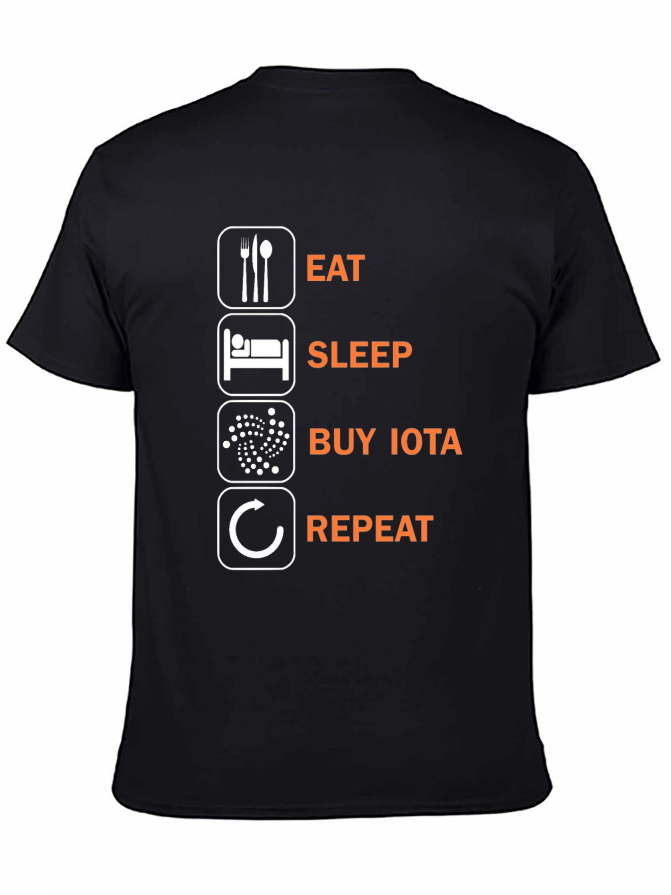 Eat Sleep Buy IOTA Repeat Black Graphic Tee