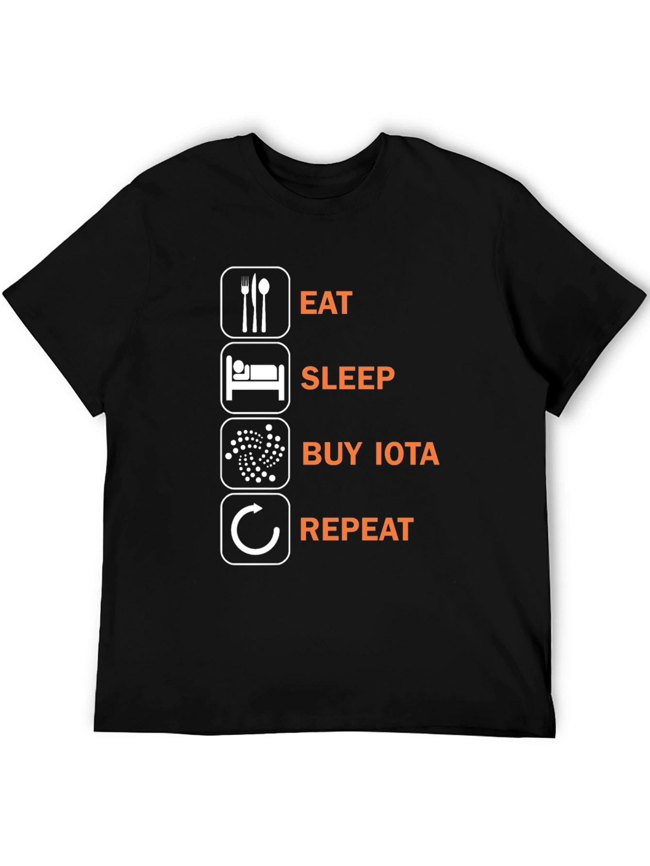 Eat Sleep Buy IOTA Repeat Black Graphic Tee
