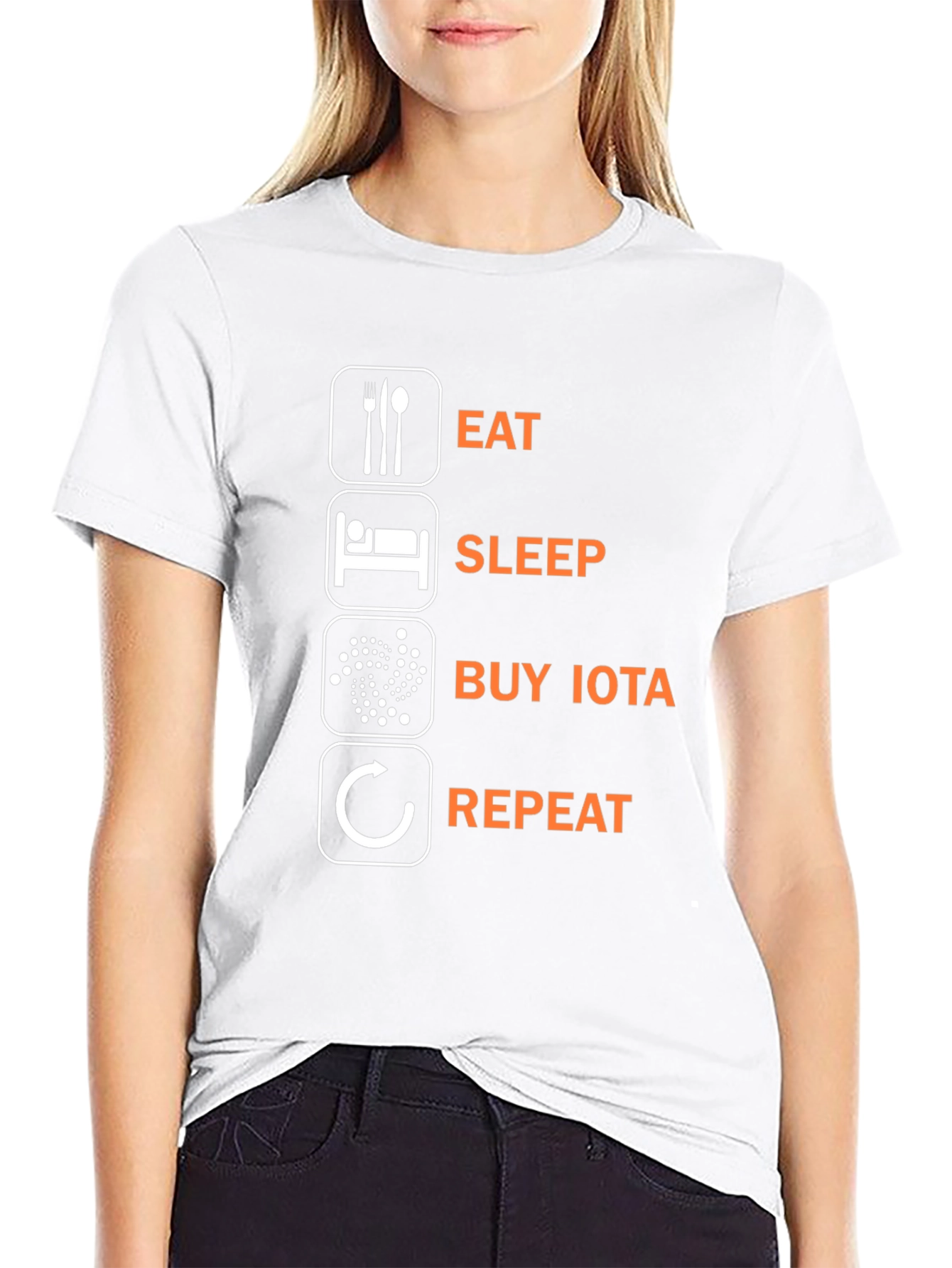 Eat Sleep Buy IOTA Repeat Black Graphic Tee