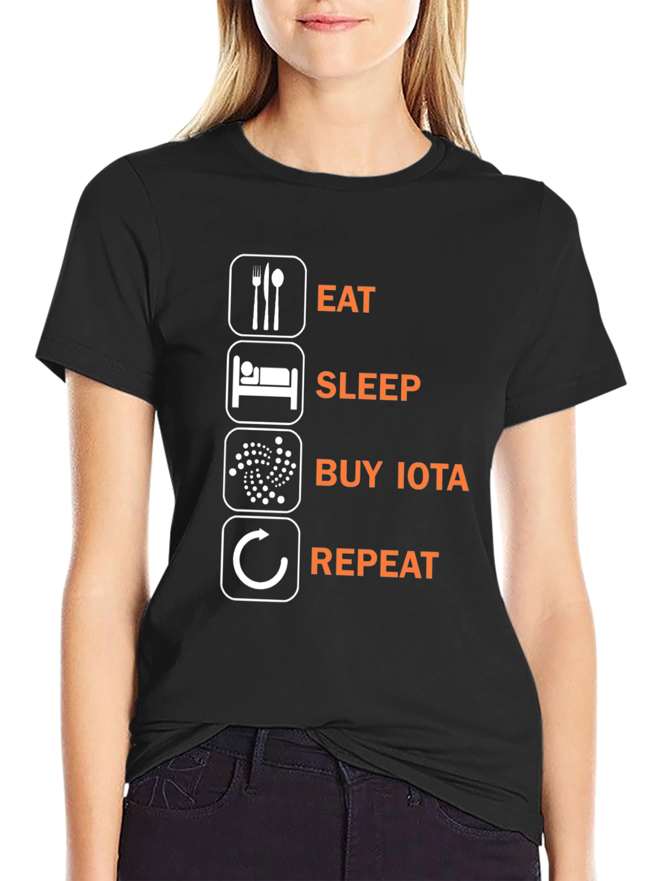 Eat Sleep Buy IOTA Repeat Black Graphic Tee