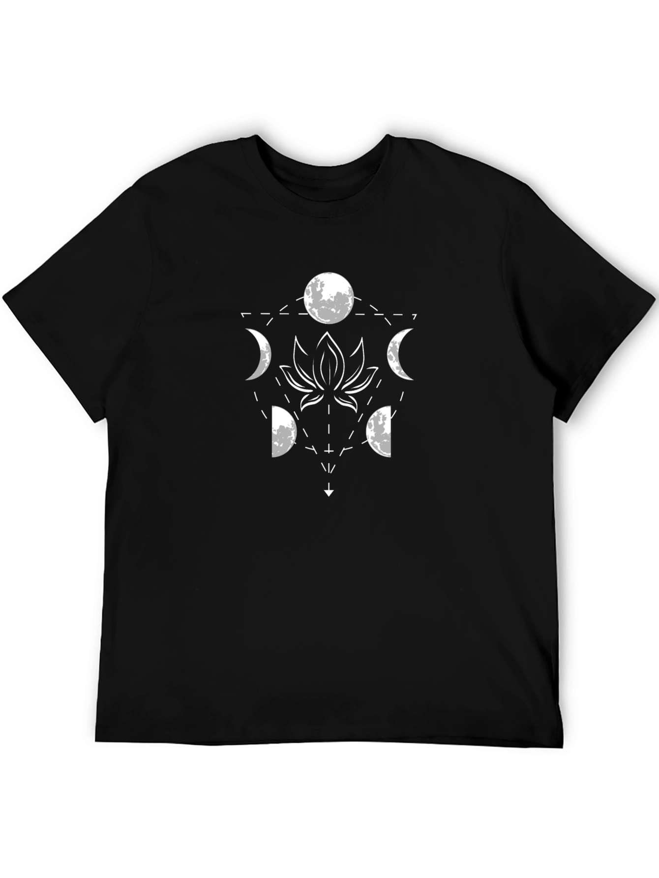 Lunar Lotus Black T-Shirt - Geometric Moon Phase Design
