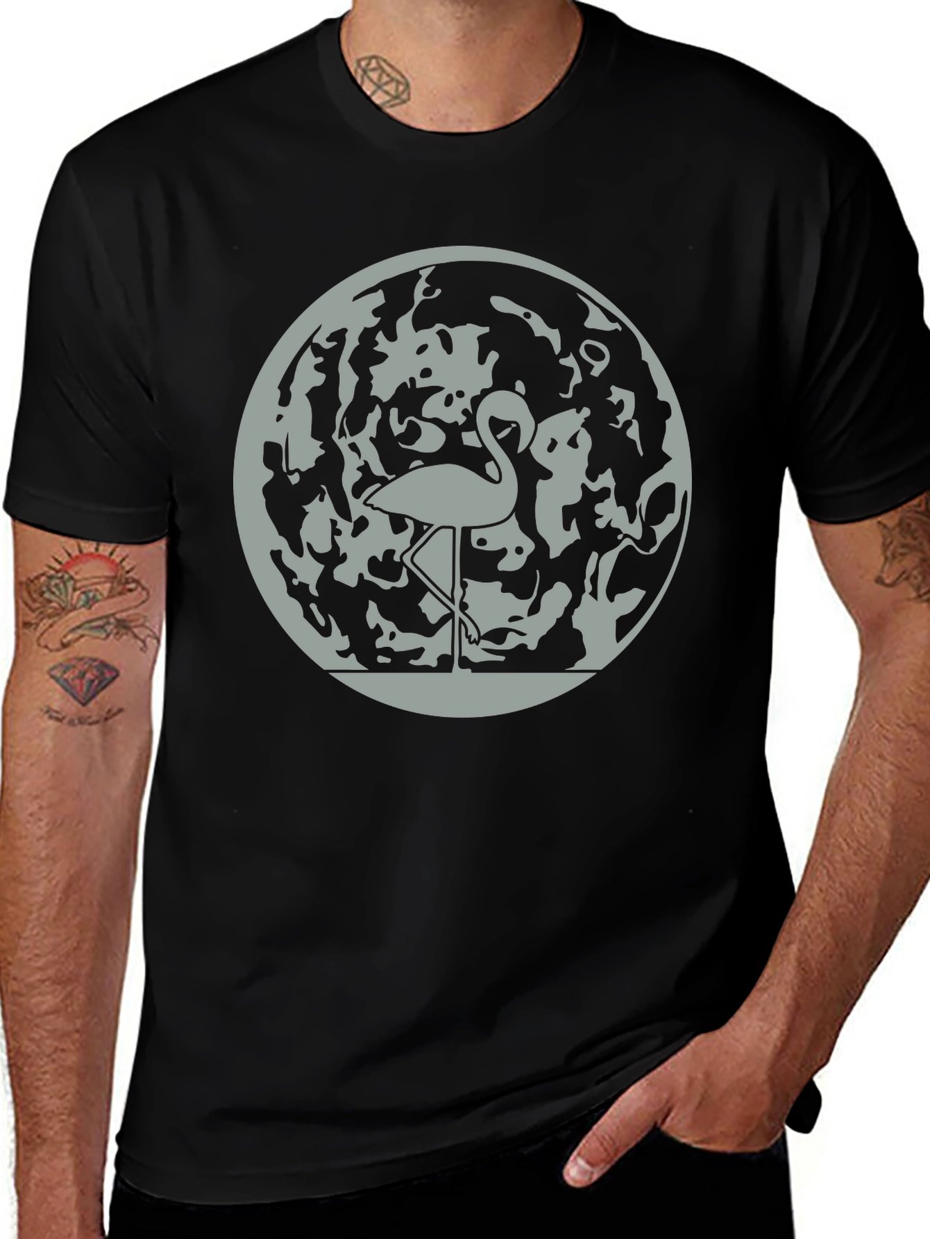 Flamingo Moon Graphic Tee - Stylish Mens T-Shirt