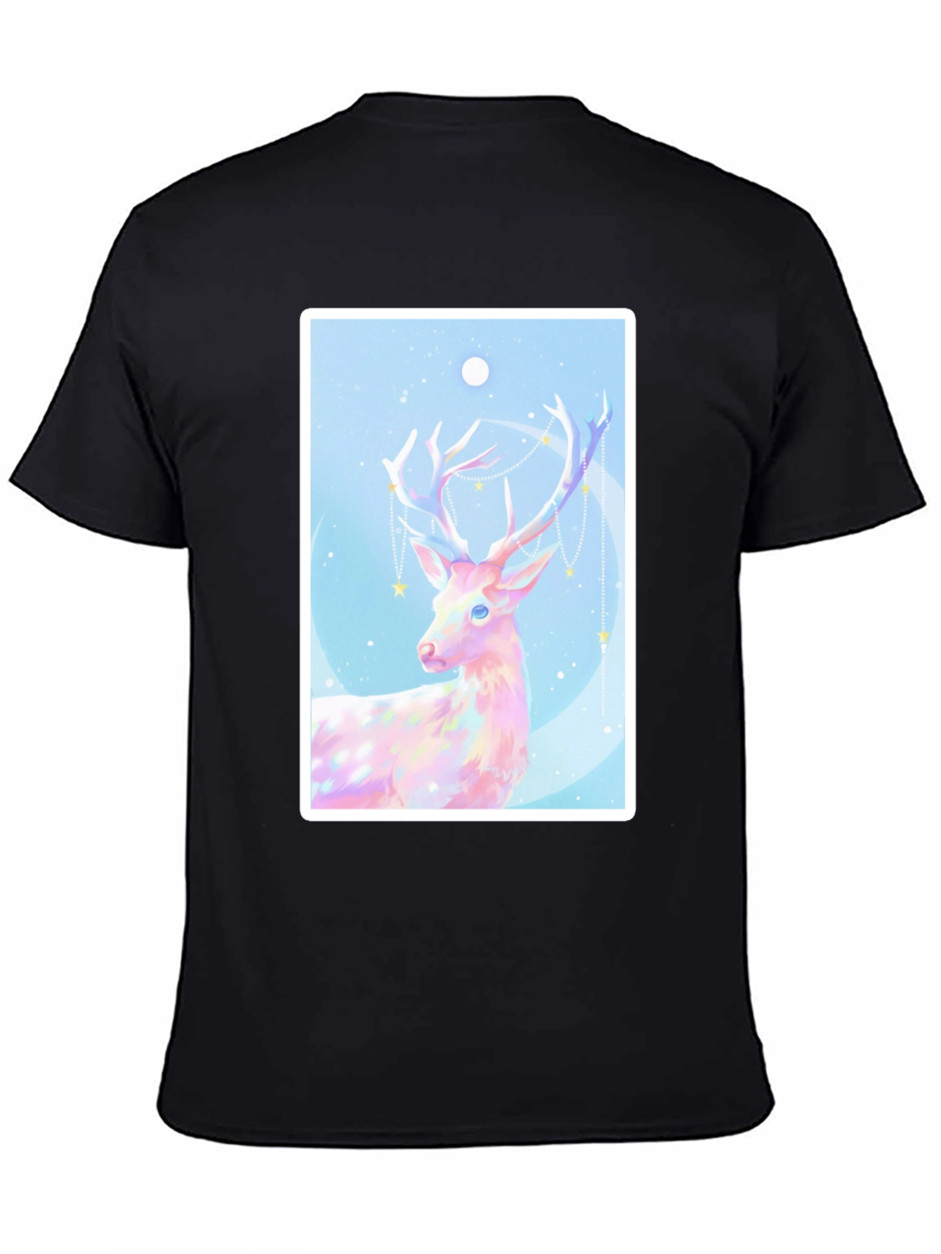 Mystical Deer Graphic Tee - Black Cotton Blend
