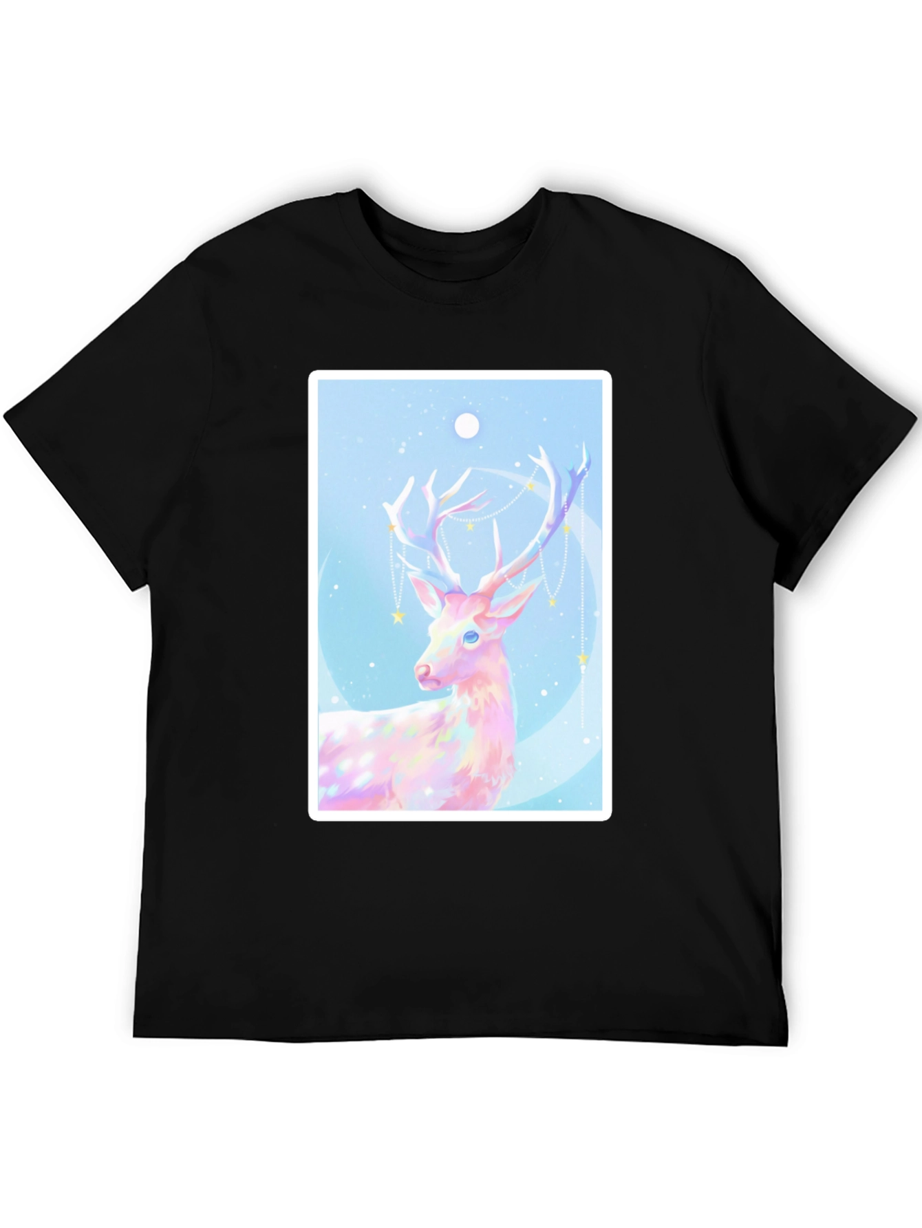 Mystical Deer Graphic Tee - Black Cotton Blend