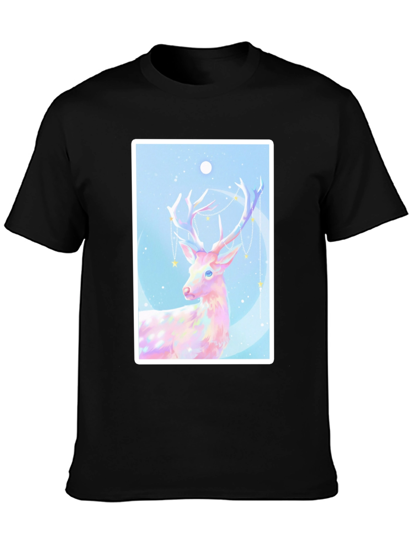 Mystical Deer Graphic Tee - Black Cotton Blend