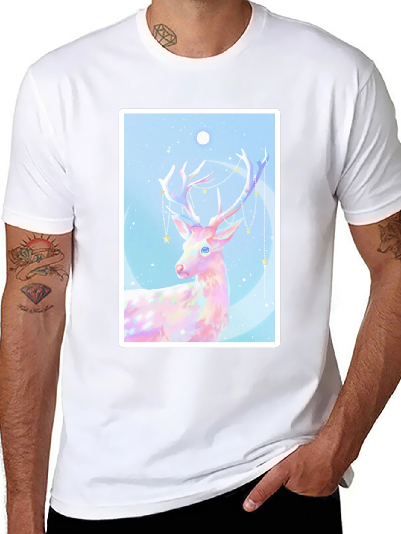 Mystical Deer Graphic Tee - Black Cotton Blend