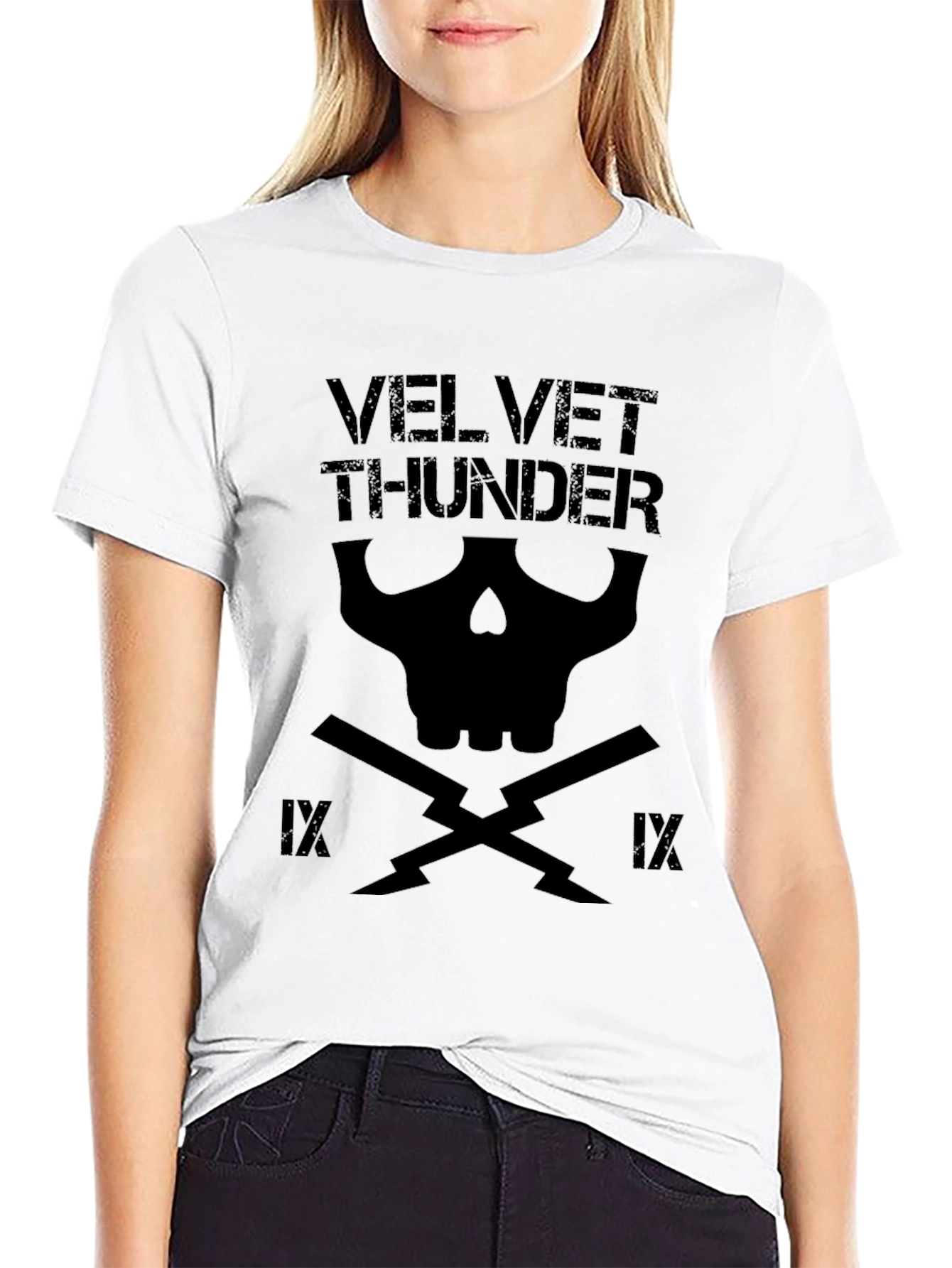 Velvet Thunder Skull Graphic T-Shirt