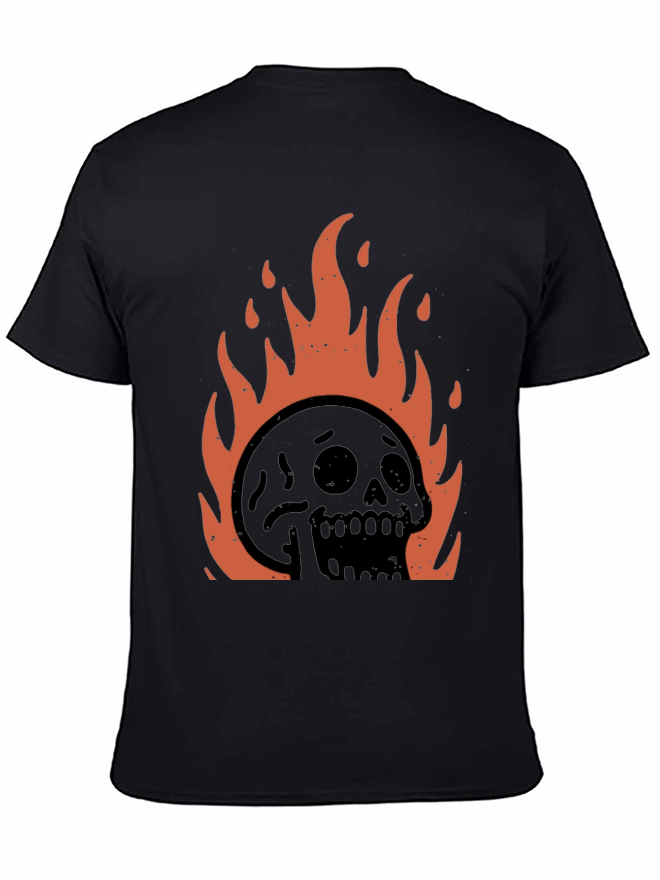 Fiery Skull Graphic Tee - Black Cotton T-Shirt